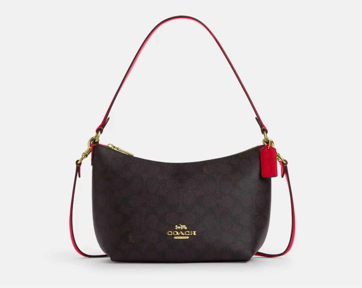 Coach Zip Top Shoulder Bag In Signature Canvas & Leather