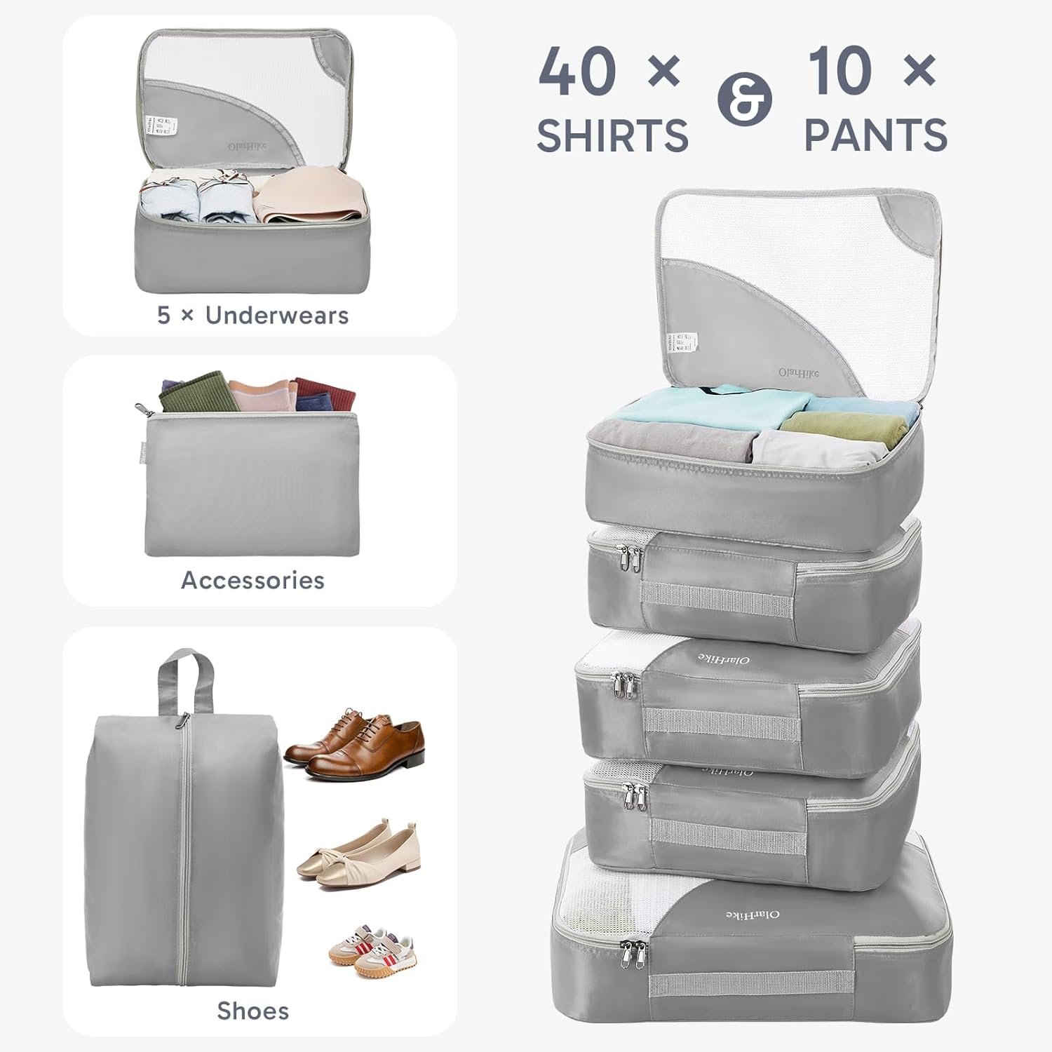 10 Set/8 Set Packing Cubes for Travel, Gifts for Women Mom,Anti-Tearing Suitcase Organizer for Luggage with Shoe & Hanging Toiletry Bag,OlarHike Vacation Essentials & Accessories for Cruise Ship,Cream