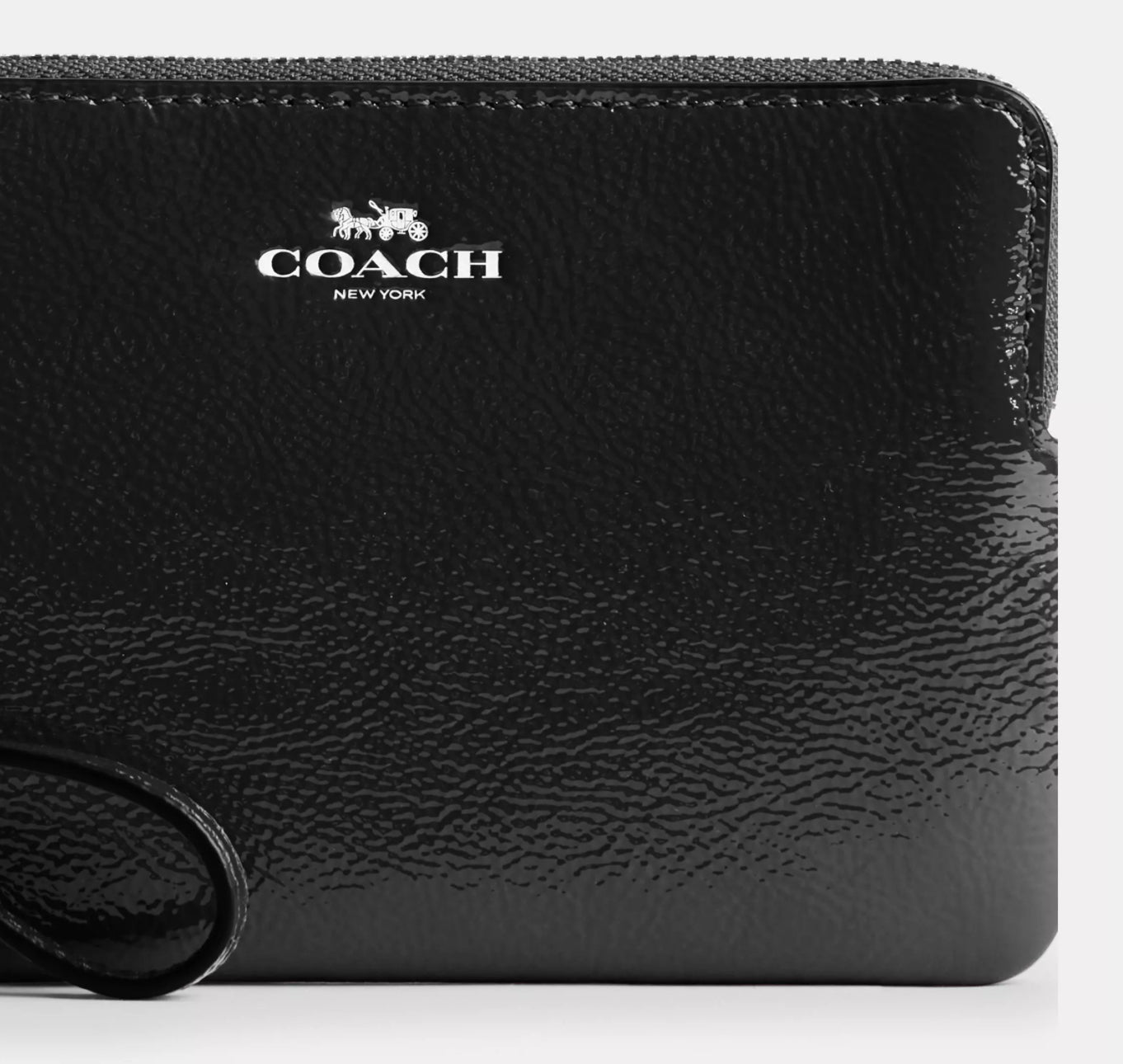 Coach Corner Zip Leather Wristlet In Silver/Black