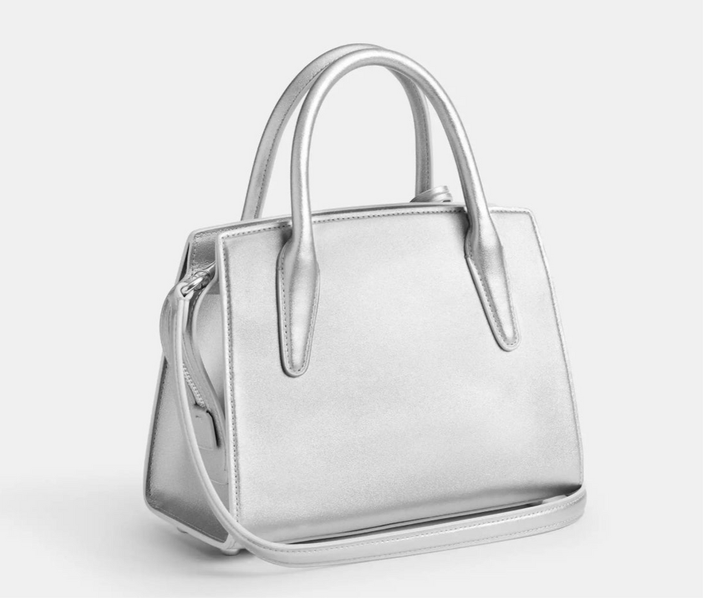 Coach Medium Andrea Carryall Leather Handbag Crossbody In Silver