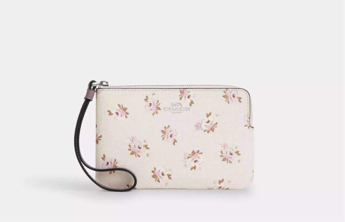 Coach Corner Zip Wristlet With Floral Print
