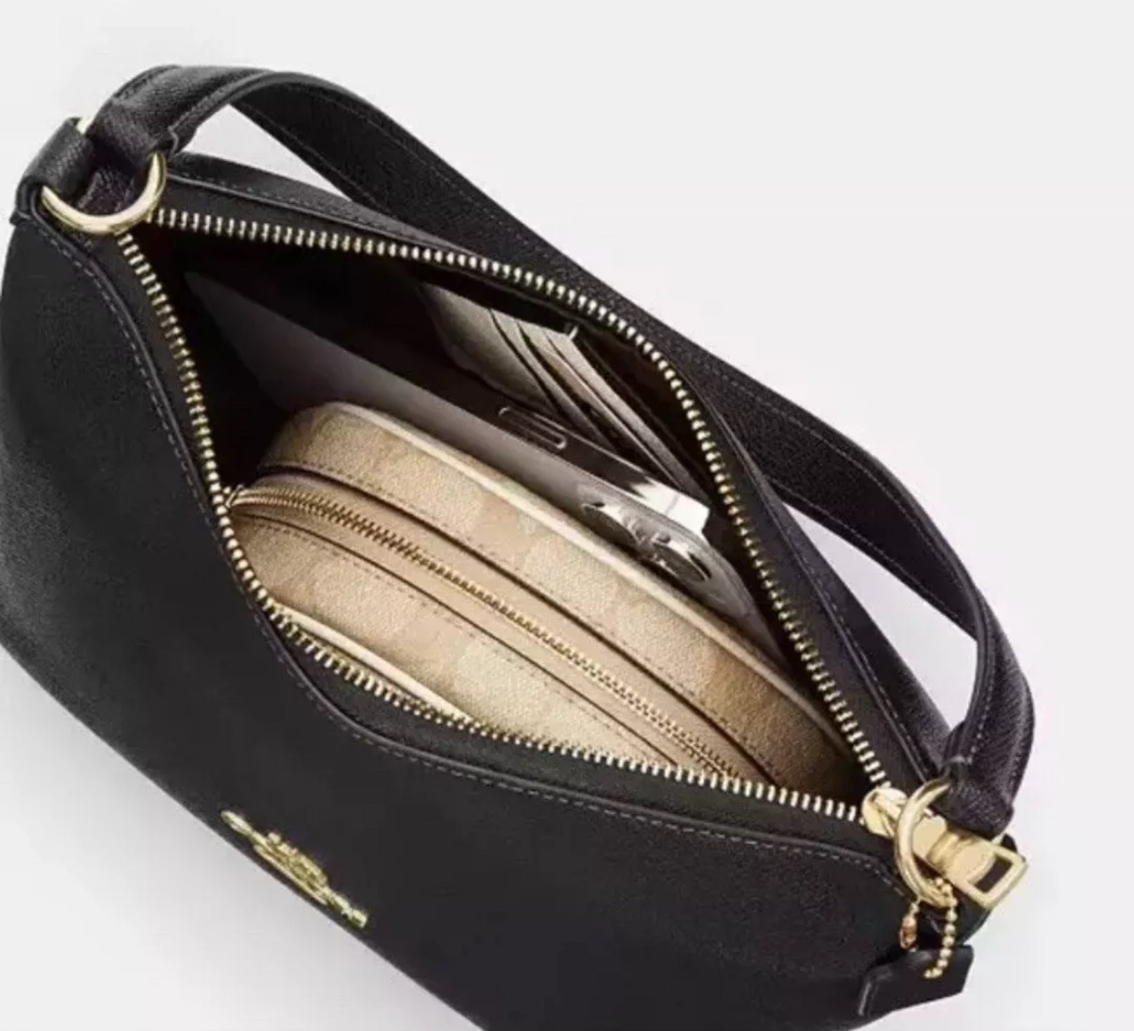 Coach Zip Top Shoulder Bag In Crossgrain Leather Gold/Black
