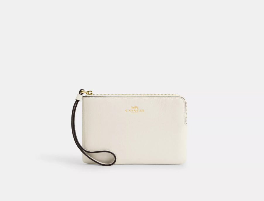 Coach Patent Leather Corner Zip Wristlet In Gold/Pearl