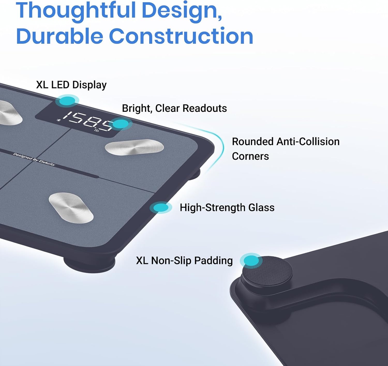 Etekcity Smart Scale for Body Weight FSA HSA Store Eligible, Bathroom Digital Weighing Scale with BMI, Body Fat, Muscle Mass, Accurate Bluetooth Home User Health Equipment Sync Apps