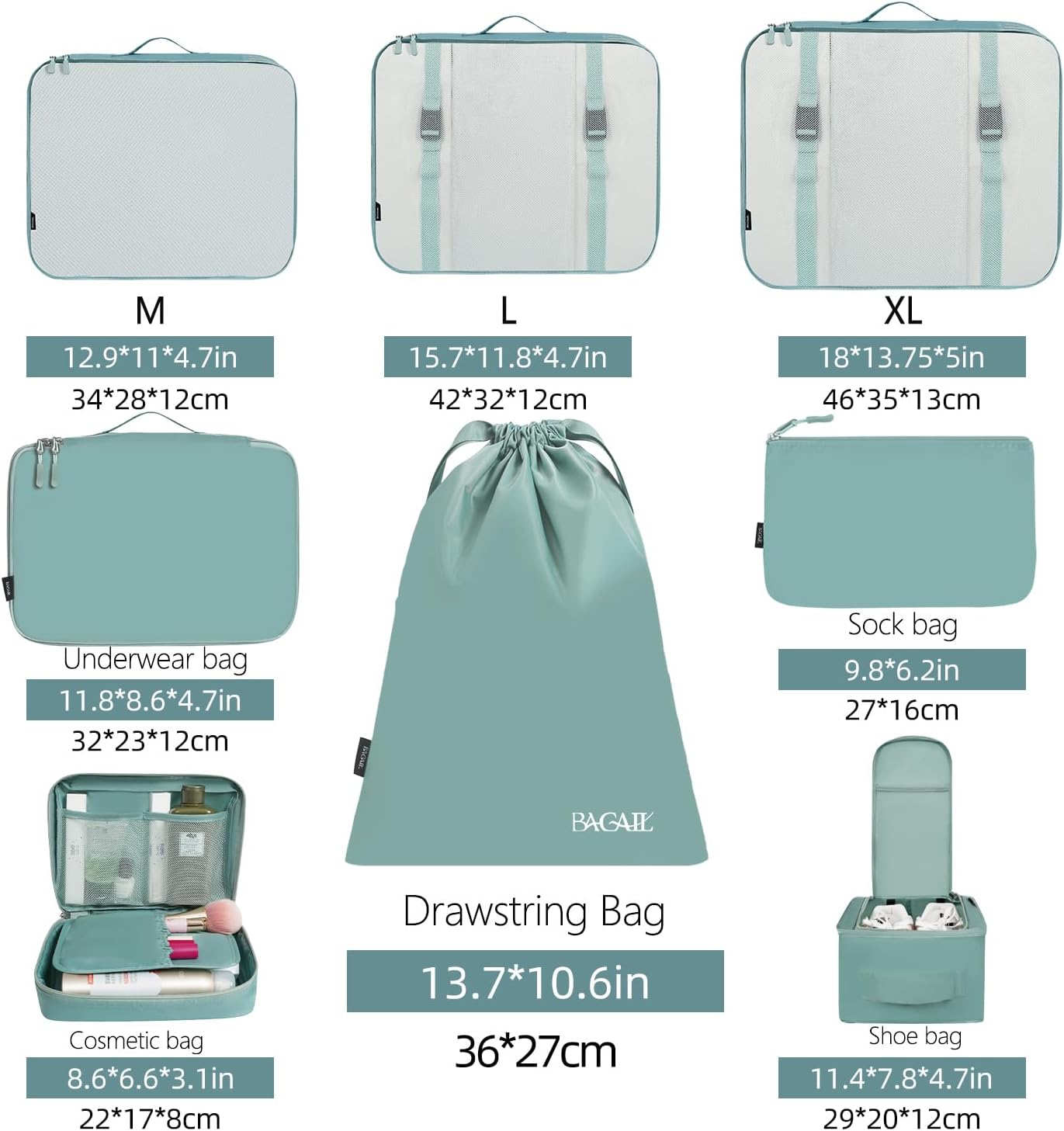 BAGAIL 8 Set Packing Cubes Luggage Organizer Bags for Travel Accessories-Cream