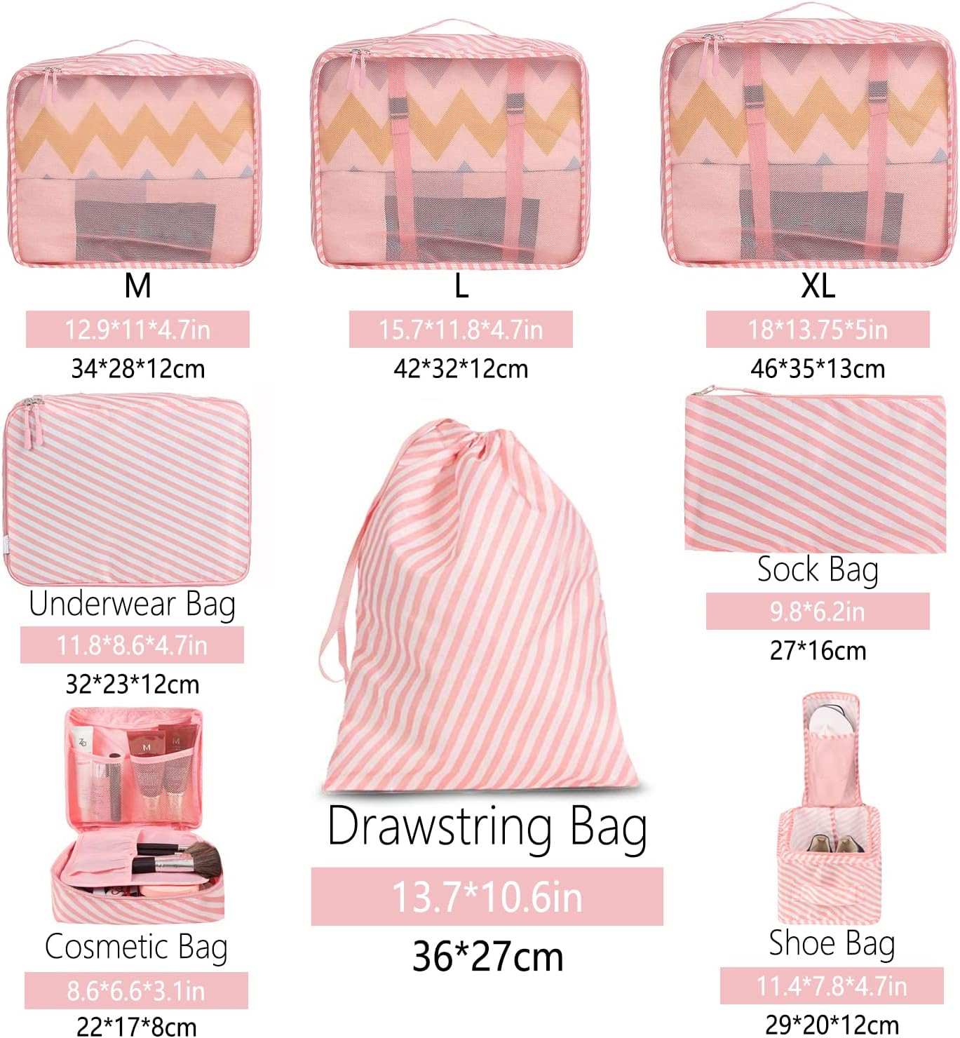 BAGAIL 8 Set Packing Cubes Luggage Organizer Bags for Travel Accessories-Cream