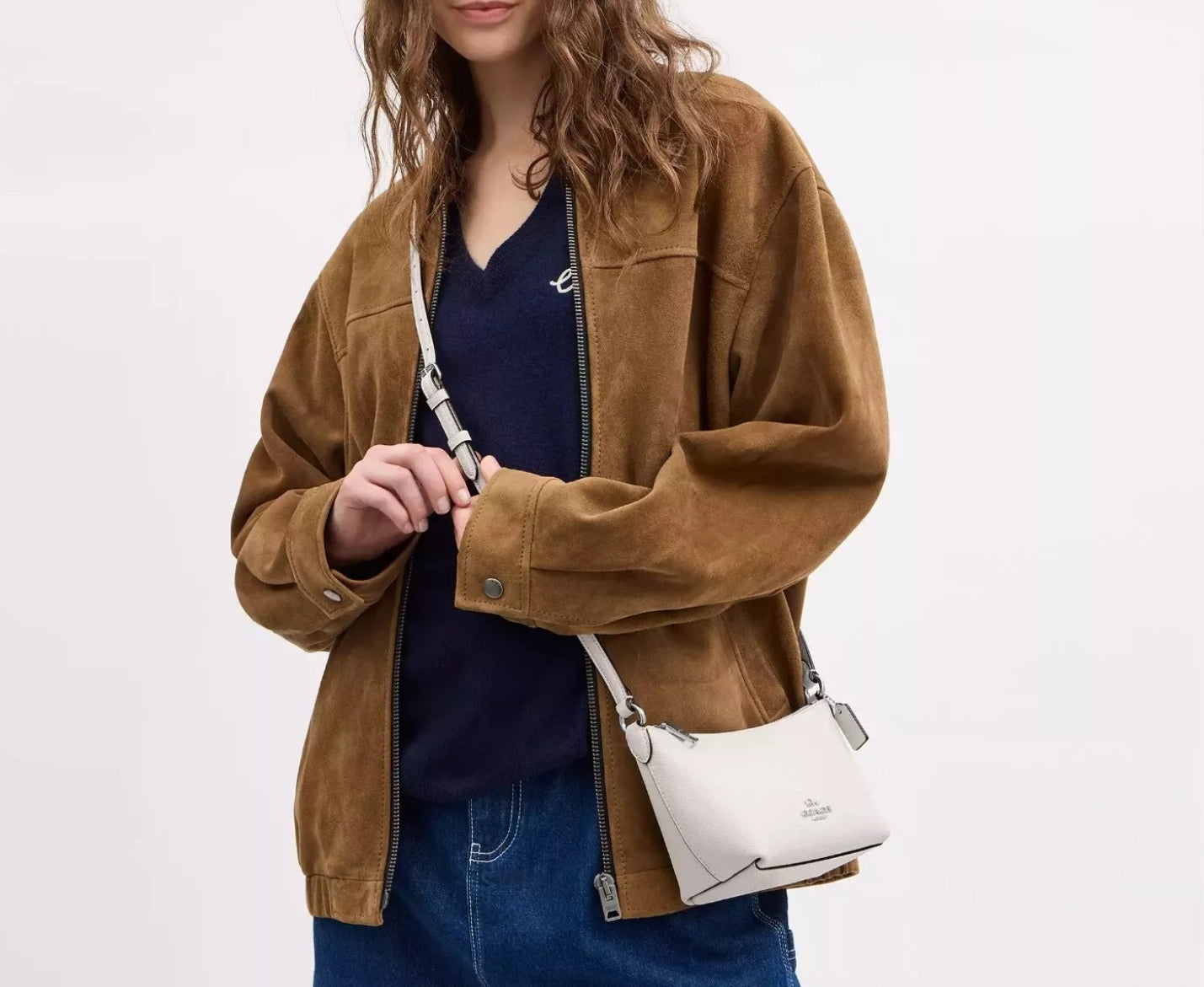 Coach Zip Top Leather Crossbody Bag In Chalk