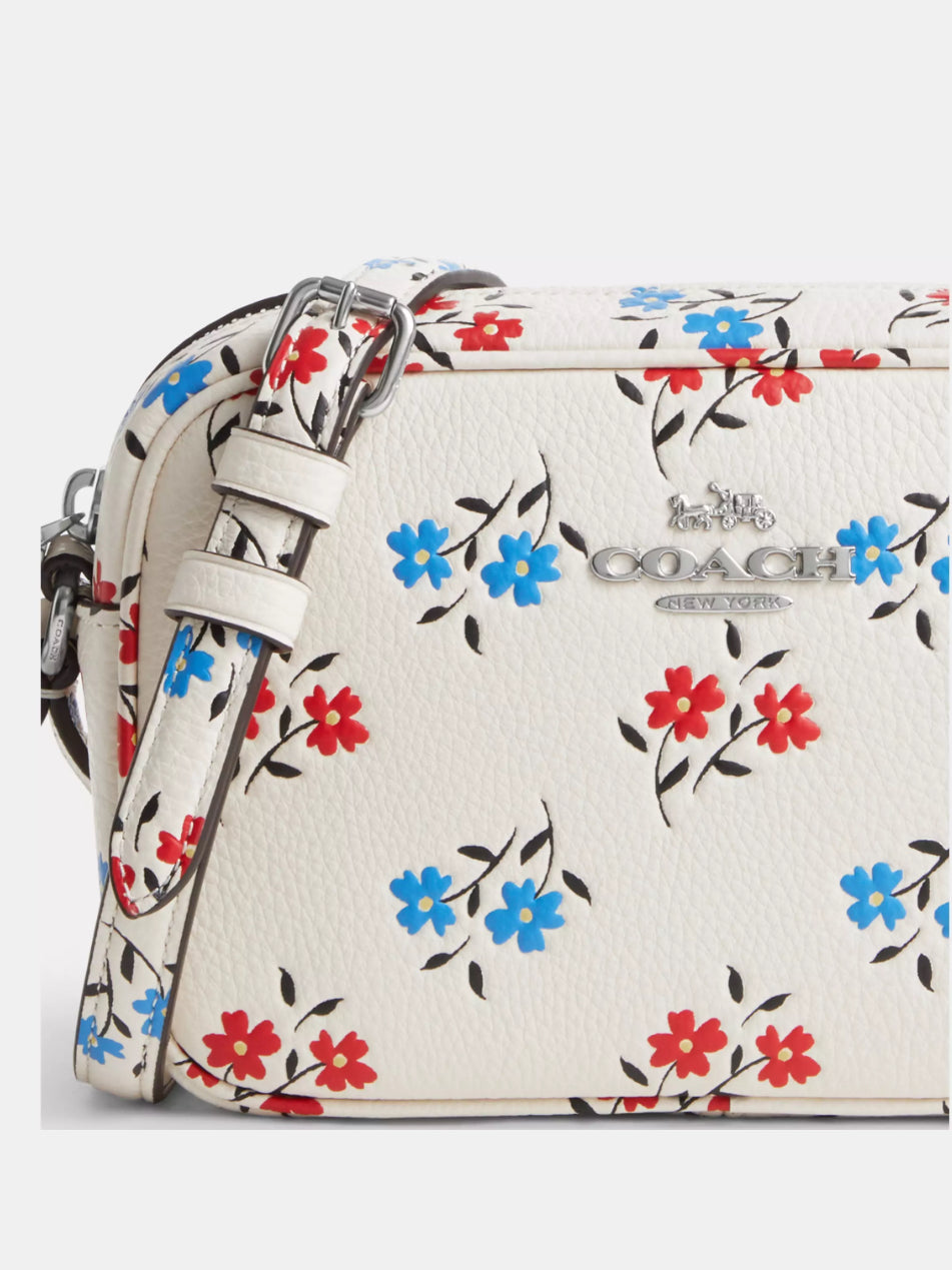 Coach Mini Jamie Camera Crossbody Leather Bag Floral Print In Chalk Multi