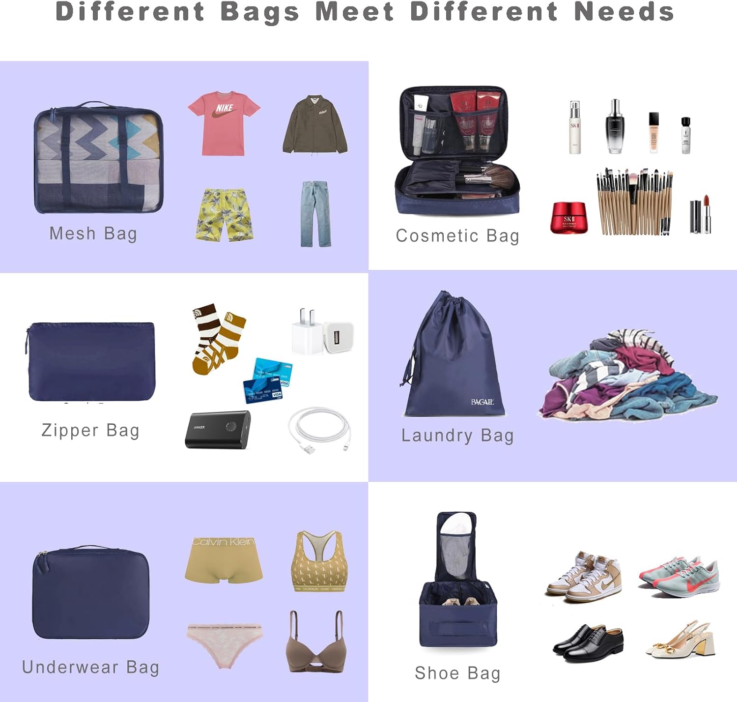 BAGAIL 8 Set Packing Cubes Luggage Organizer Bags for Travel Accessories-Cream