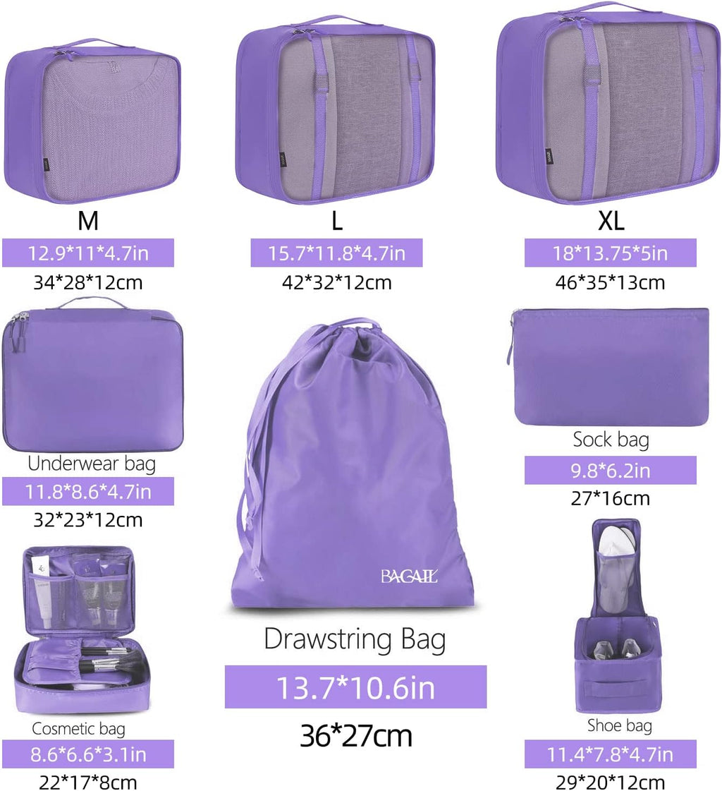 BAGAIL 8 Set Packing Cubes Luggage Organizer Bags for Travel Accessories-Cream