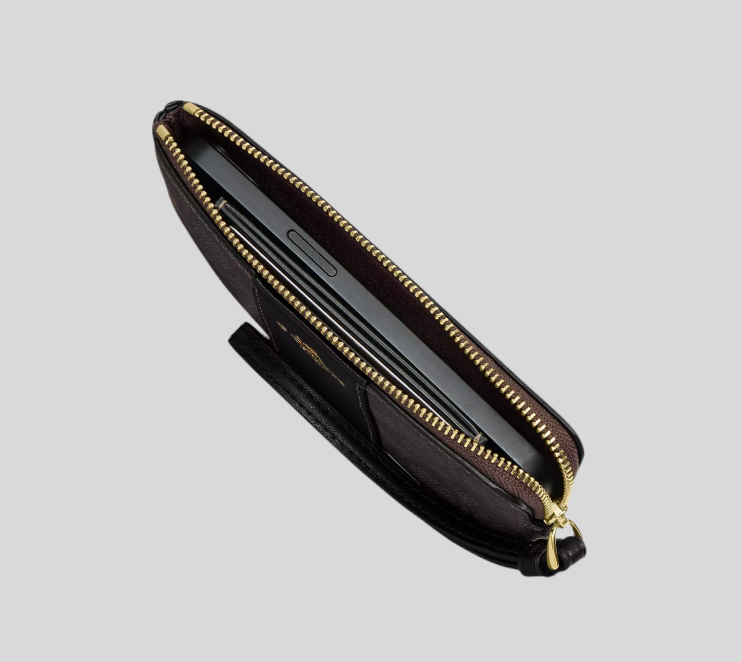 Coach Corner Zip Leather Wristlet In Silver/Black