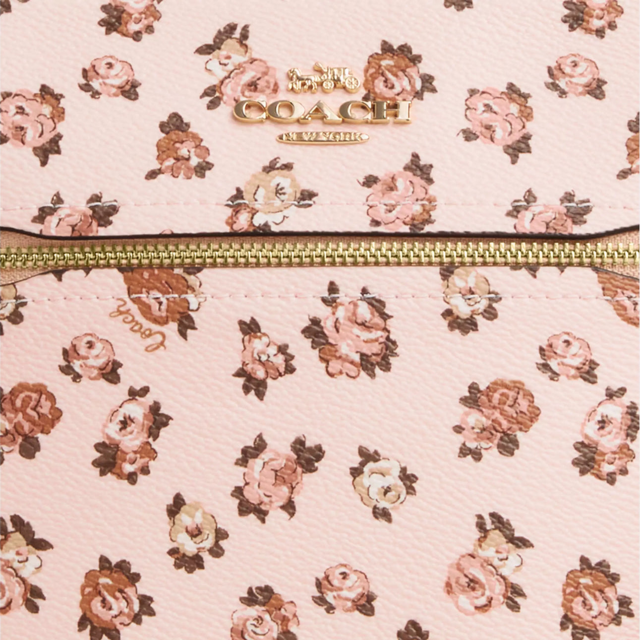 Coach Mini Rowan File Bag With Rose Print In Gold/Blush