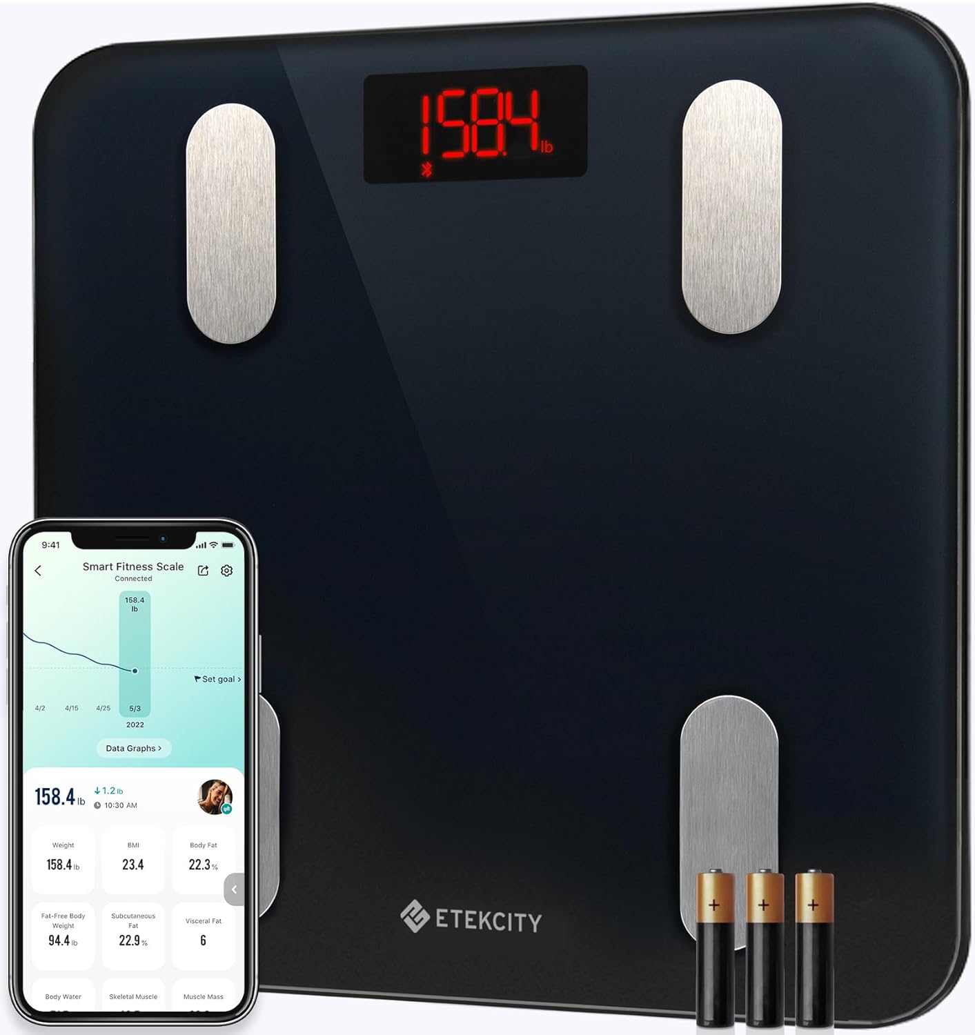 Etekcity Smart Scale for Body Weight FSA HSA Store Eligible, Bathroom Digital Weighing Scale with BMI, Body Fat, Muscle Mass, Accurate Bluetooth Home User Health Equipment Sync Apps