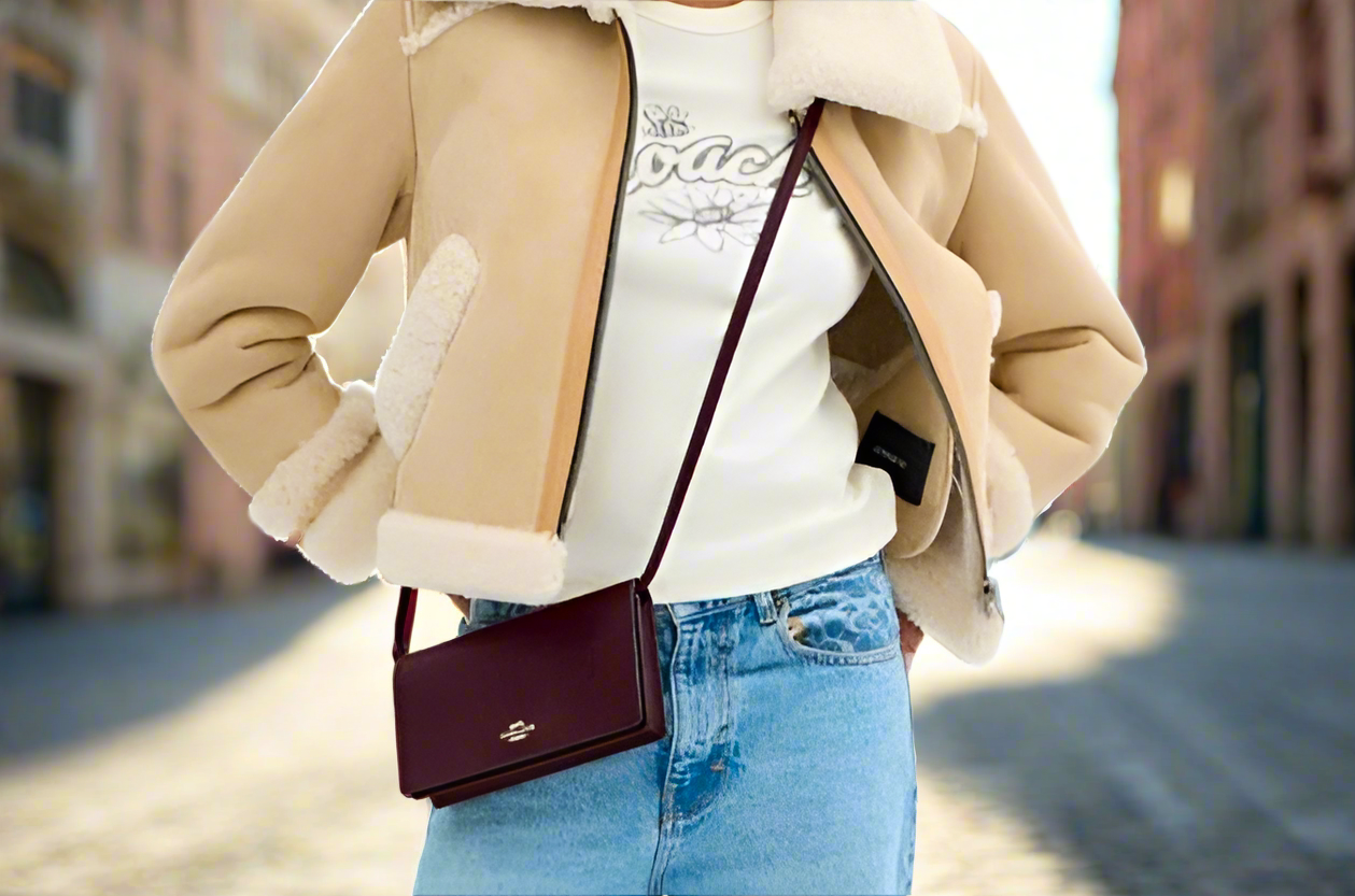 Coach Anna Foldover Clutch Crossbody Leather Handbag In Merlot