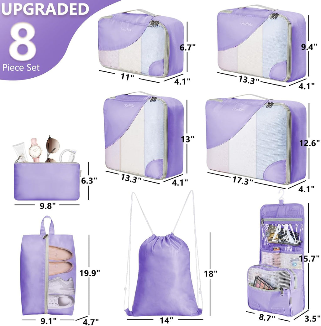 10 Set/8 Set Packing Cubes for Travel, Gifts for Women Mom,Anti-Tearing Suitcase Organizer for Luggage with Shoe & Hanging Toiletry Bag,OlarHike Vacation Essentials & Accessories for Cruise Ship,Cream