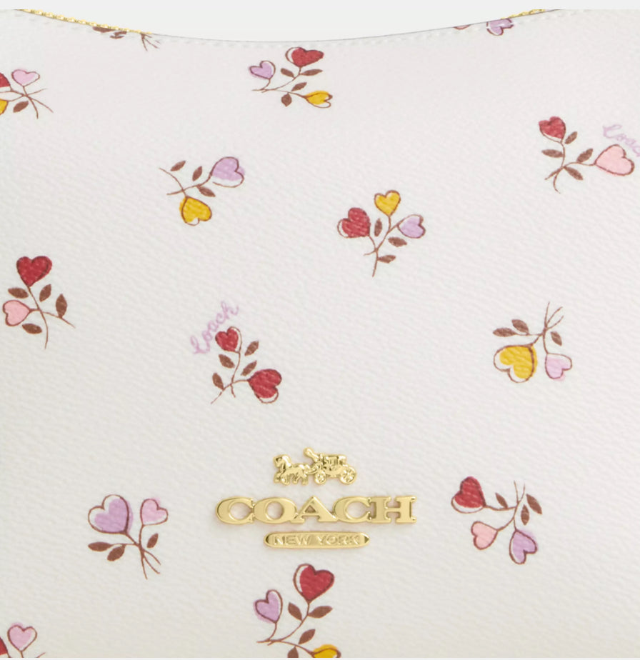 Coach Zip Top Shoulder Bag with Floral print Flowers In Gold/Chalk Multi