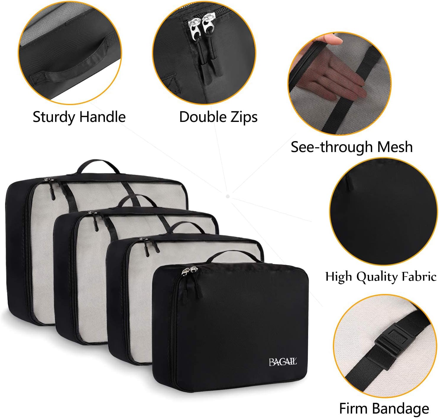 BAGAIL 8 Set Packing Cubes Luggage Organizer Bags for Travel Accessories-Cream