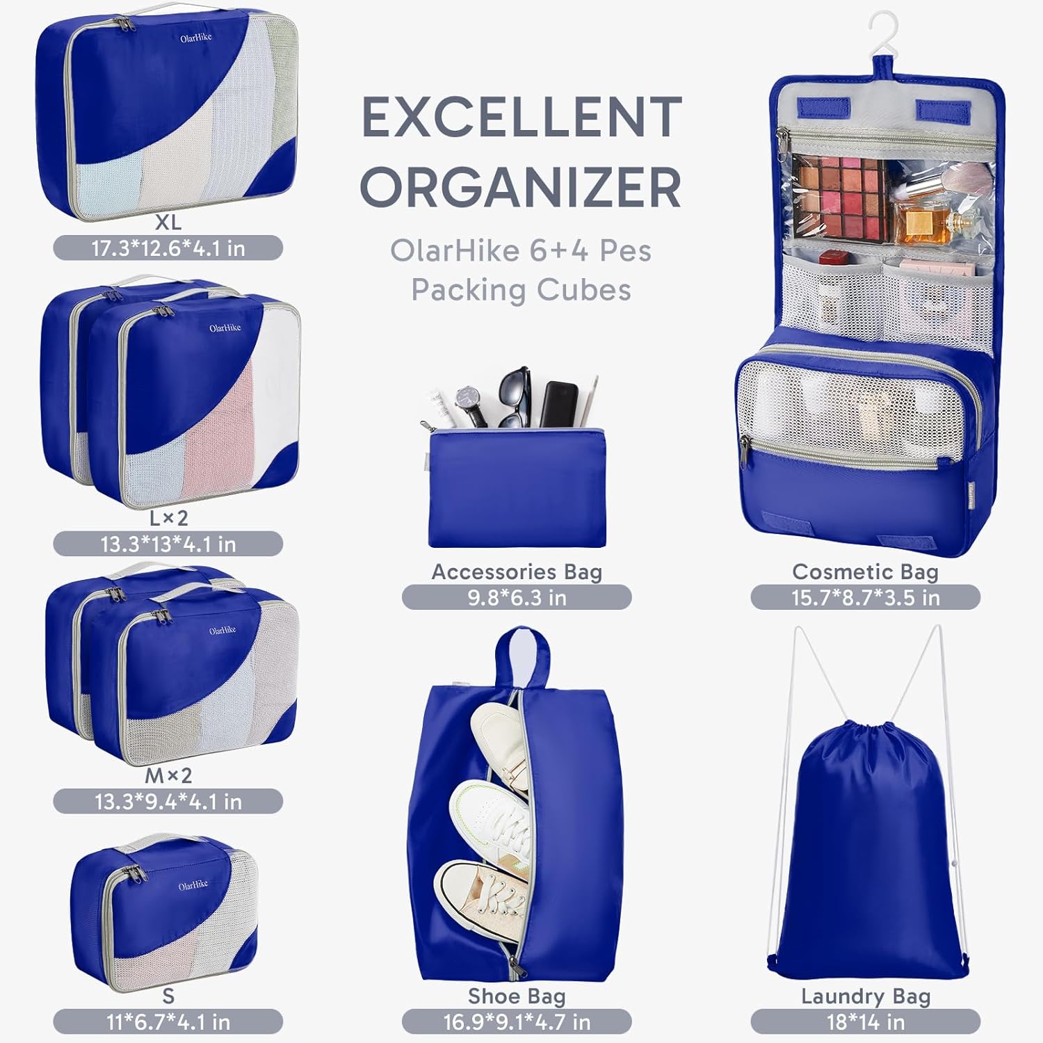 10 Set/8 Set Packing Cubes for Travel, Gifts for Women Mom,Anti-Tearing Suitcase Organizer for Luggage with Shoe & Hanging Toiletry Bag,OlarHike Vacation Essentials & Accessories for Cruise Ship,Cream