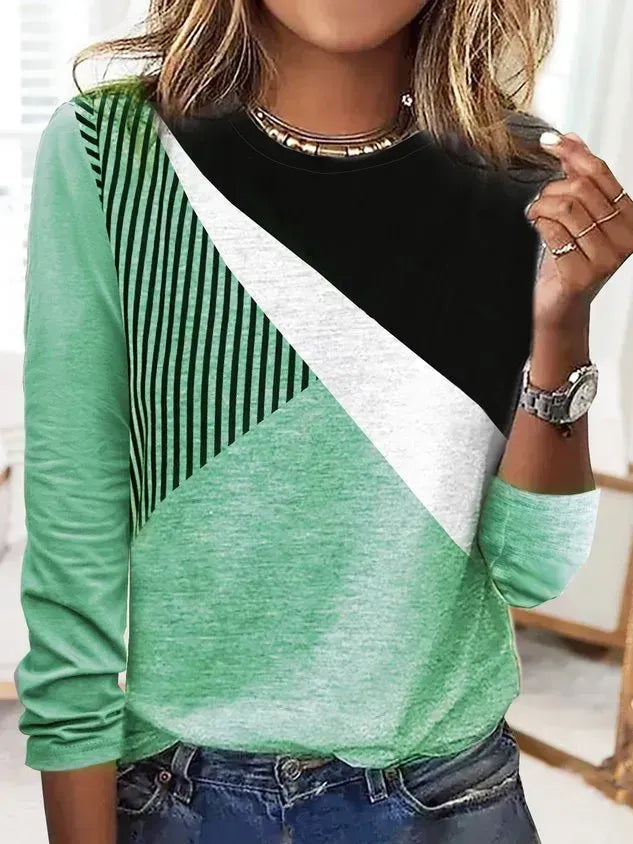 Striped Casual Autumn Daily Loose 1 * Top Long sleeve Crew Neck Regular T-shirt for Women