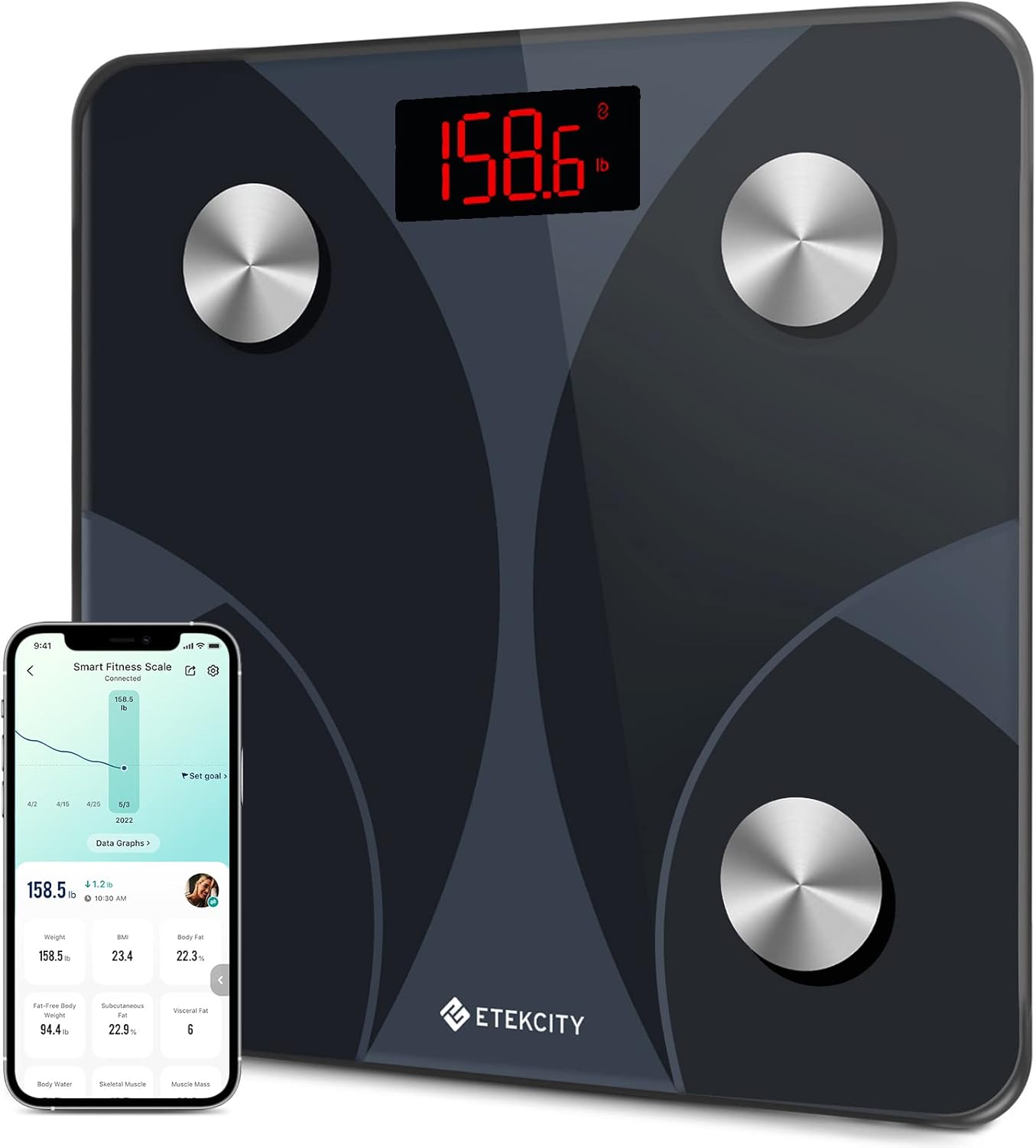 Etekcity Smart Scale for Body Weight FSA HSA Store Eligible, Bathroom Digital Weighing Scale with BMI, Body Fat, Muscle Mass, Accurate Bluetooth Home User Health Equipment Sync Apps