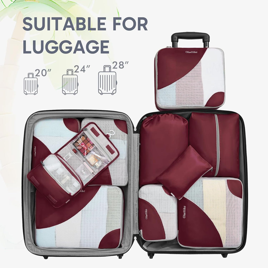 10 Set/8 Set Packing Cubes for Travel, Gifts for Women Mom,Anti-Tearing Suitcase Organizer for Luggage with Shoe & Hanging Toiletry Bag,OlarHike Vacation Essentials & Accessories for Cruise Ship,Cream
