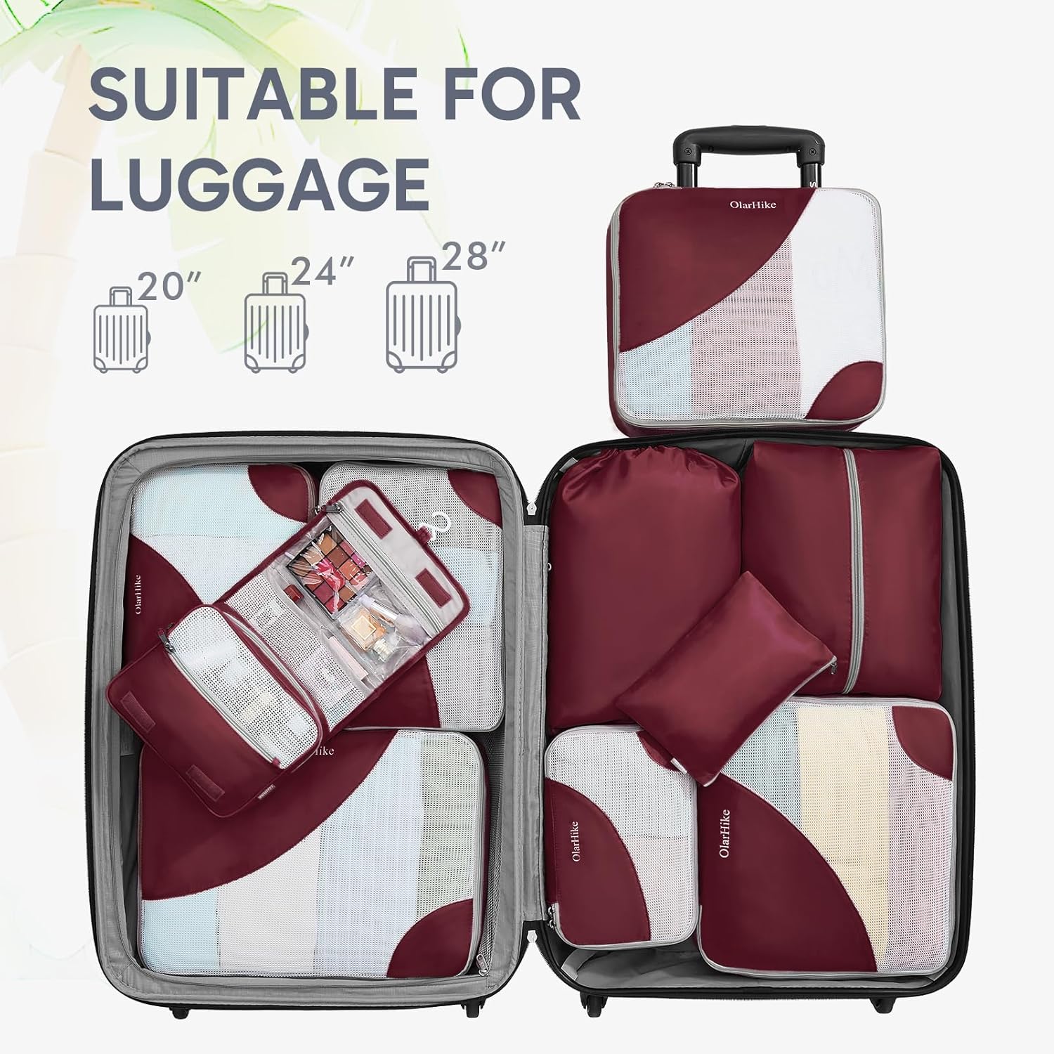 10 Set/8 Set Packing Cubes for Travel, Gifts for Women Mom,Anti-Tearing Suitcase Organizer for Luggage with Shoe & Hanging Toiletry Bag,OlarHike Vacation Essentials & Accessories for Cruise Ship,Cream