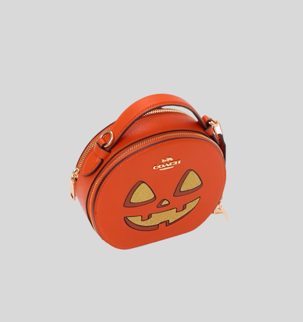 Coach Canteen Crossbody Leather Bag With Halloween Pumpkin Print