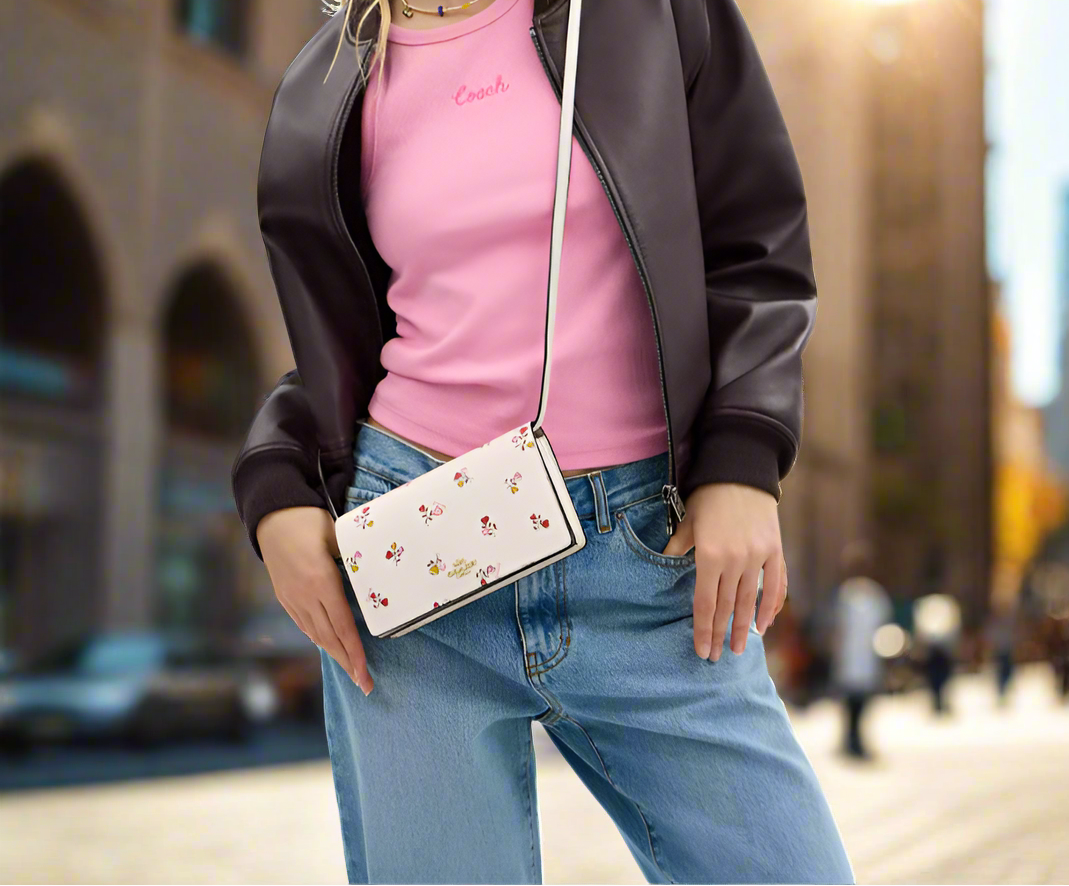 Coach Anna Foldover Clutch Crossbody Bag With Floral Print