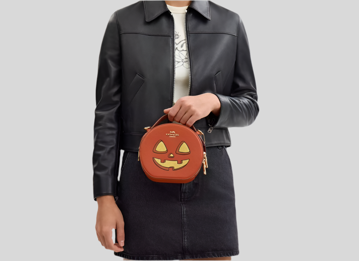 Coach Canteen Crossbody Leather Bag With Halloween Pumpkin Print