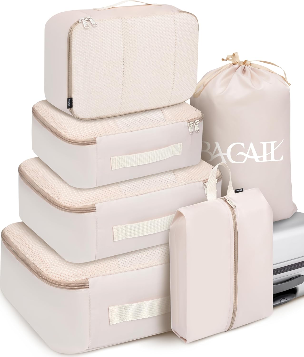 BAGAIL 8 Set Packing Cubes Luggage Organizer Bags for Travel Accessories-Cream