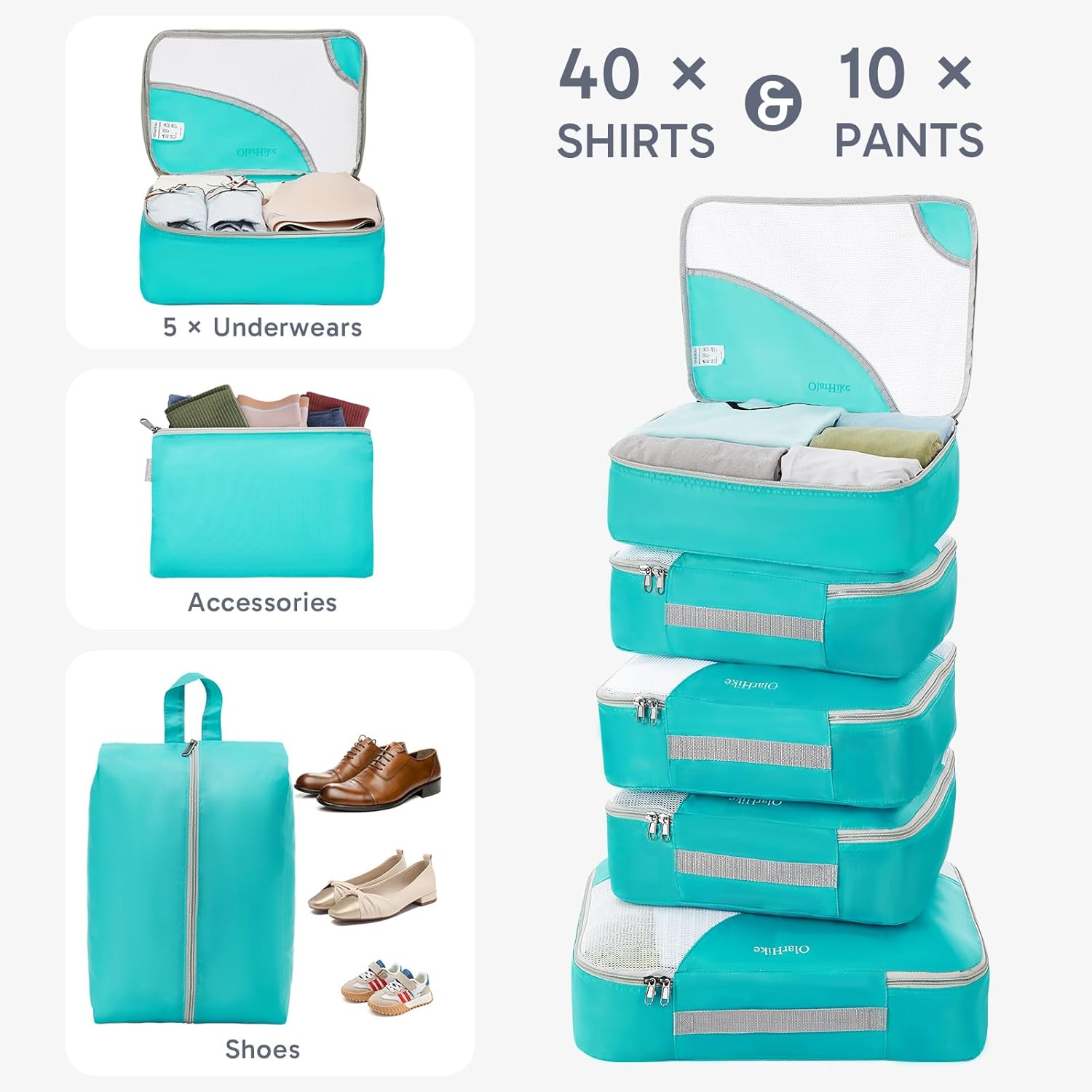 10 Set/8 Set Packing Cubes for Travel, Gifts for Women Mom,Anti-Tearing Suitcase Organizer for Luggage with Shoe & Hanging Toiletry Bag,OlarHike Vacation Essentials & Accessories for Cruise Ship,Cream