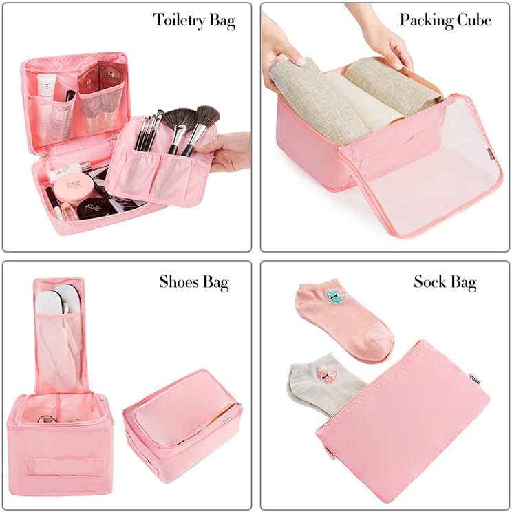 BAGAIL 8 Set Packing Cubes Luggage Organizer Bags for Travel Accessories-Cream