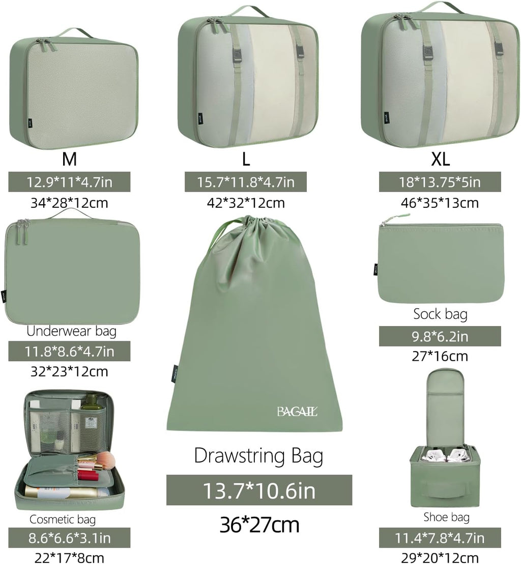 BAGAIL 8 Set Packing Cubes Luggage Organizer Bags for Travel Accessories-Cream