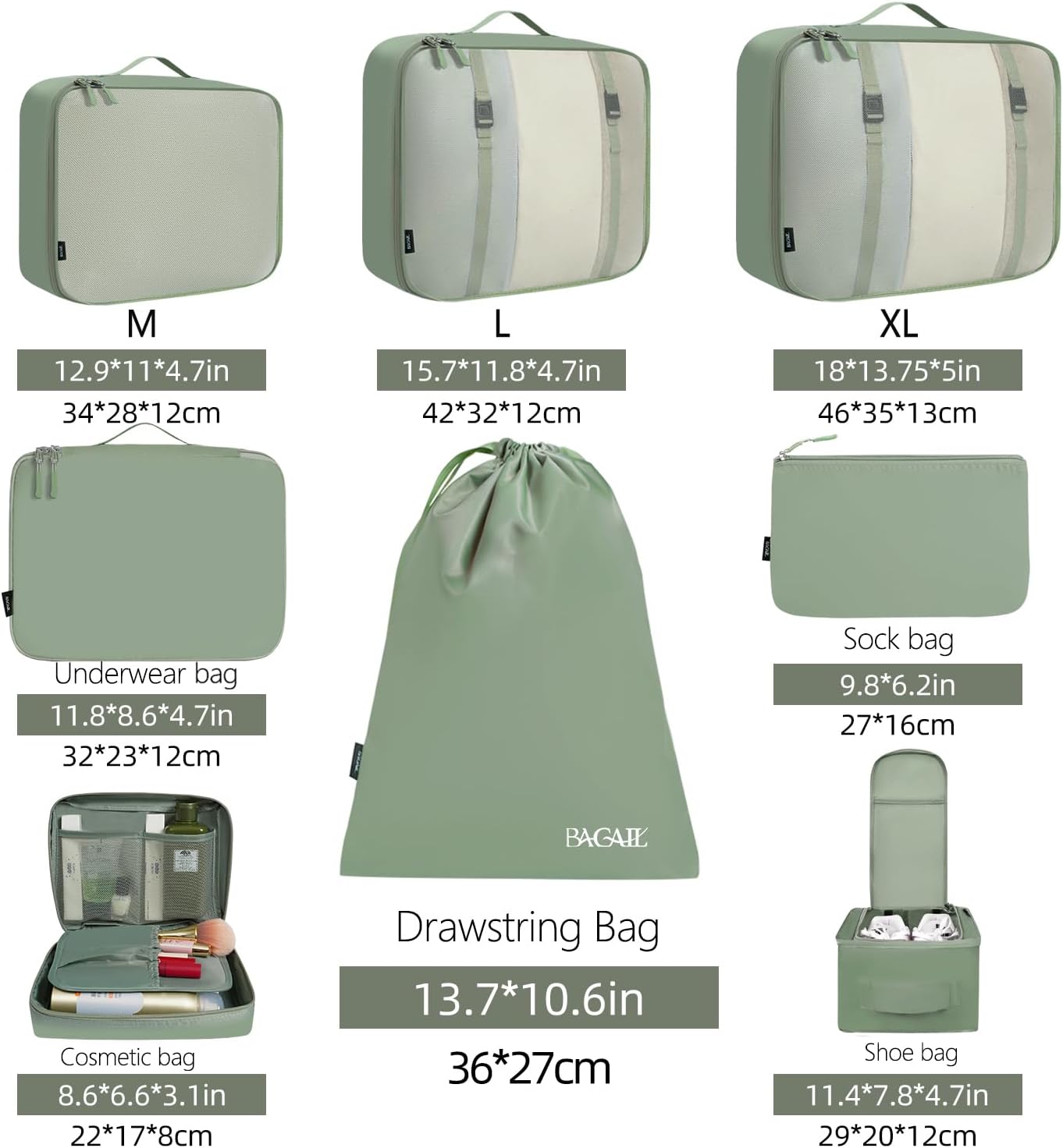 BAGAIL 8 Set Packing Cubes Luggage Organizer Bags for Travel Accessories-Cream