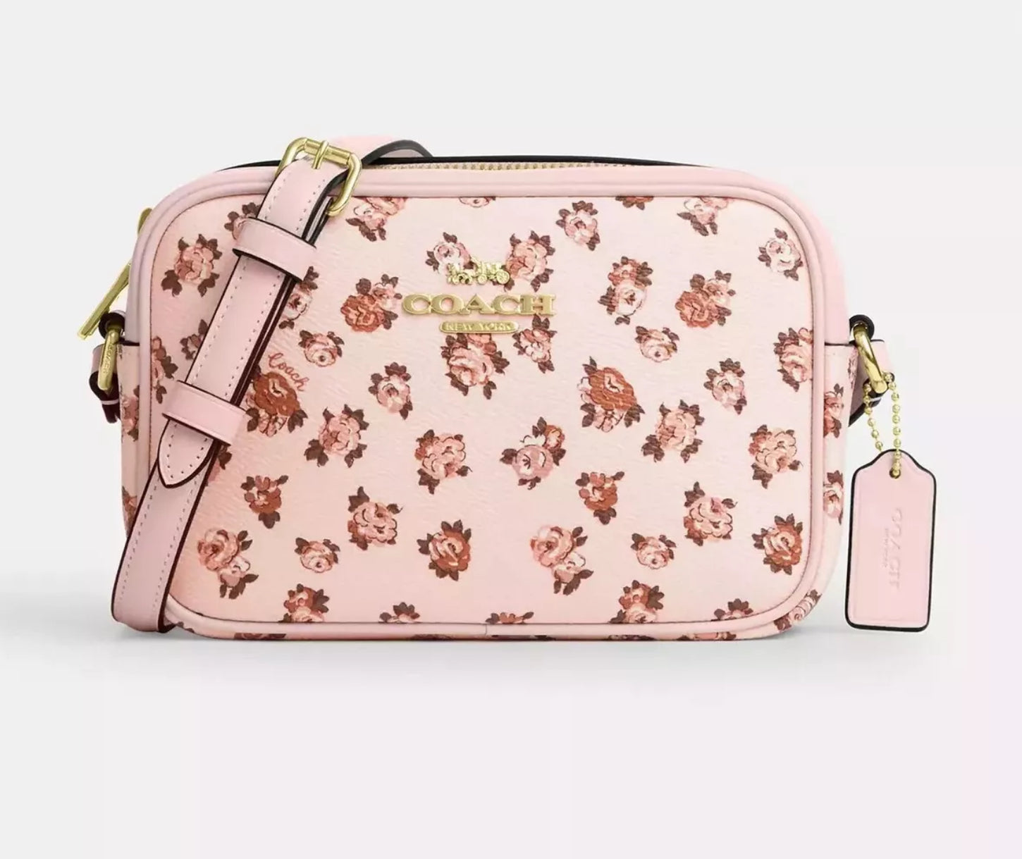 Coach Mini Jamie Camera Bag With Rose Print In Gold/Blush Multi