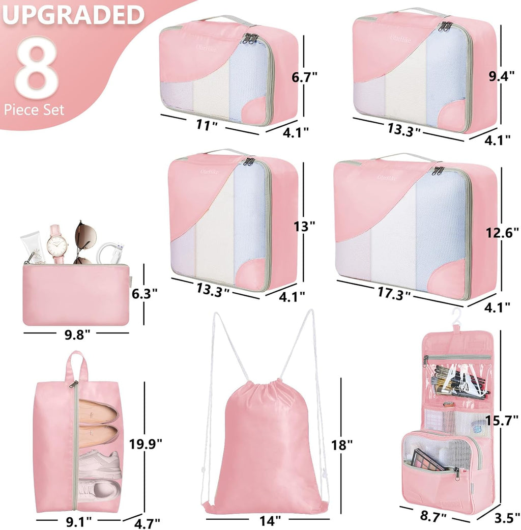 10 Set/8 Set Packing Cubes for Travel, Gifts for Women Mom,Anti-Tearing Suitcase Organizer for Luggage with Shoe & Hanging Toiletry Bag,OlarHike Vacation Essentials & Accessories for Cruise Ship,Cream
