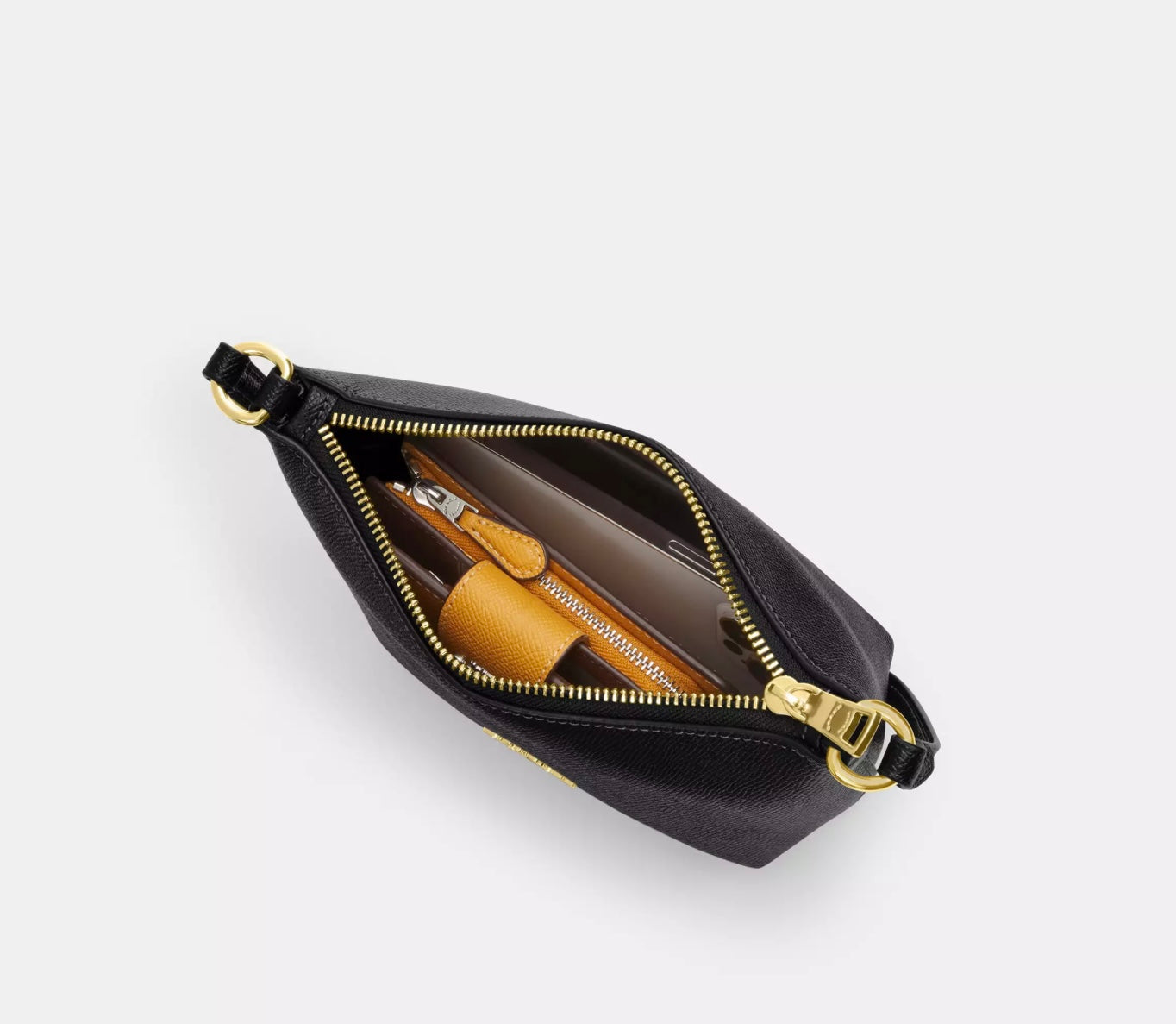 Coach Zip Top Crossbody Leather Bag In Gold/Black