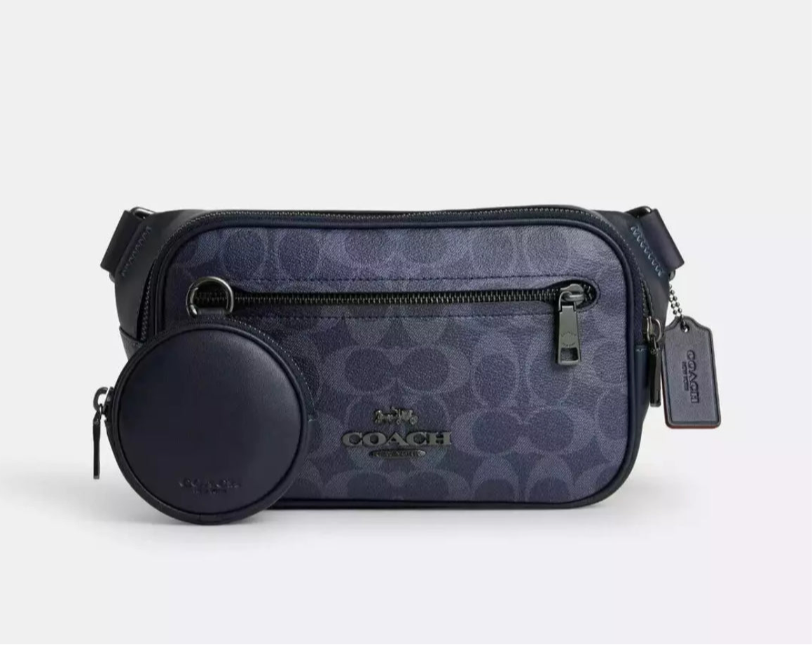 Coach Unisex Elias Belt Bag In Smooth Leather & Signature Denim