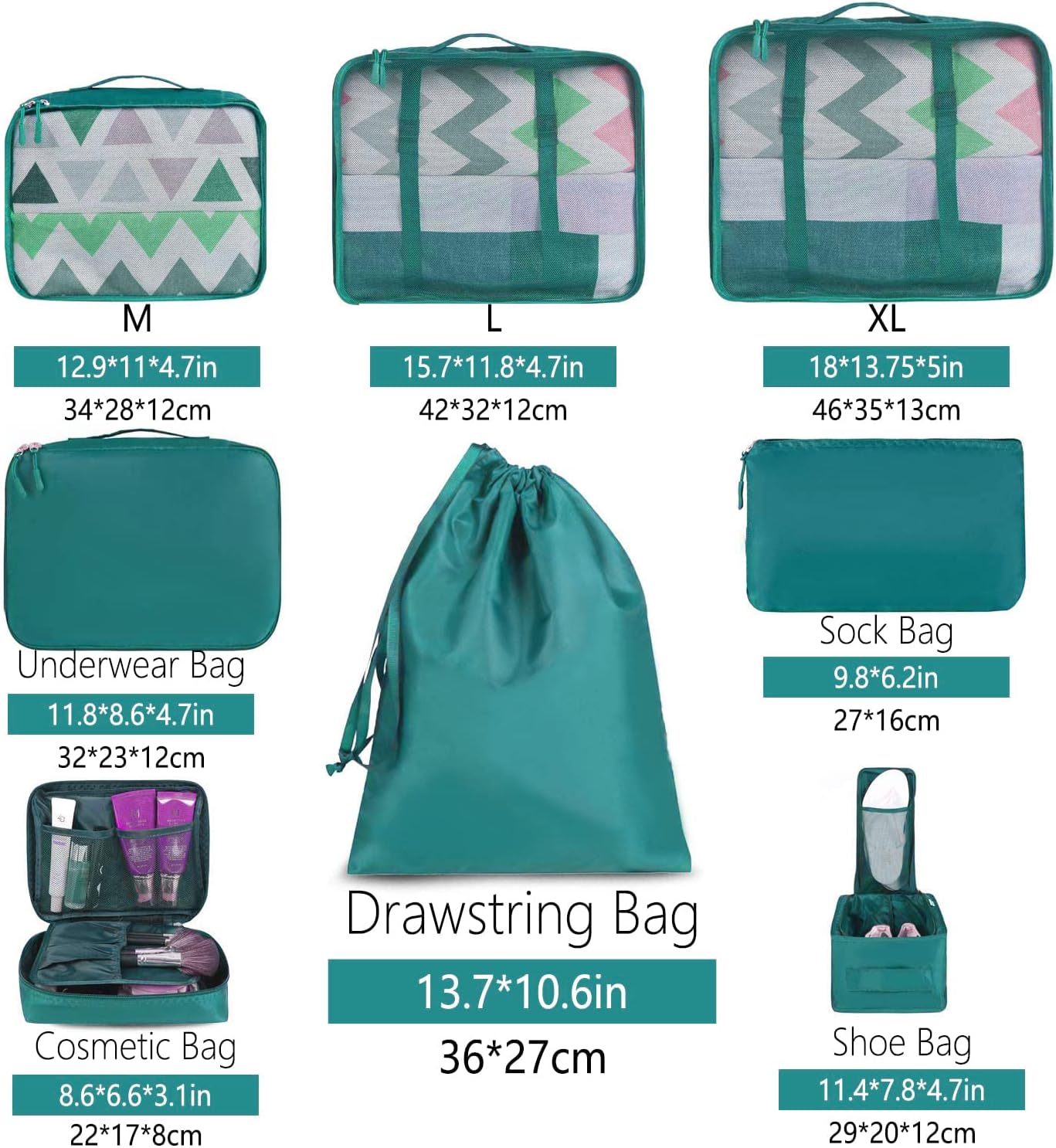 BAGAIL 8 Set Packing Cubes Luggage Organizer Bags for Travel Accessories-Cream