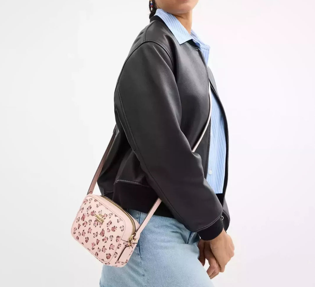 Coach Mini Jamie Camera Bag With Rose Print In Gold/Blush Multi
