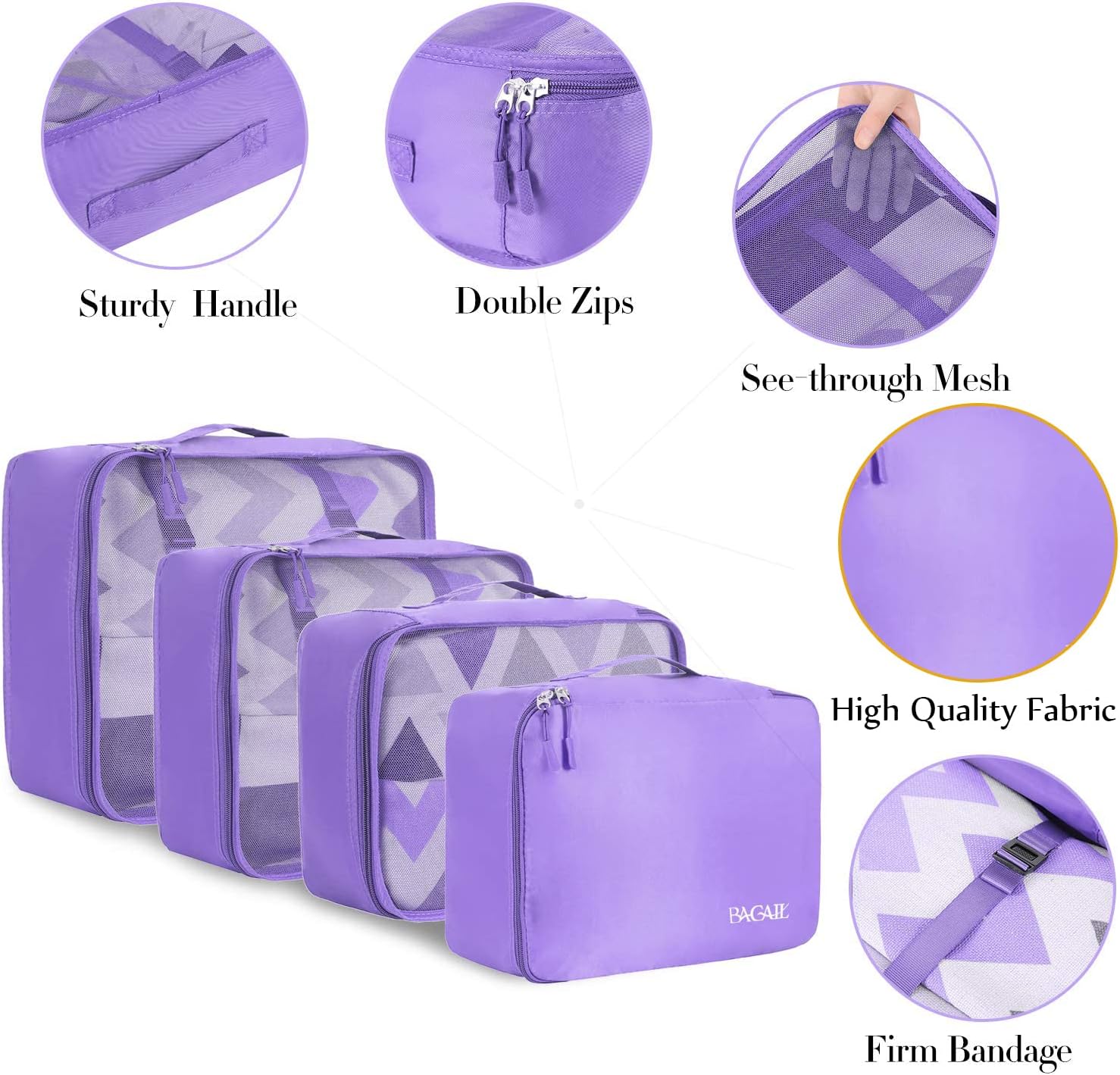 BAGAIL 8 Set Packing Cubes Luggage Organizer Bags for Travel Accessories-Cream