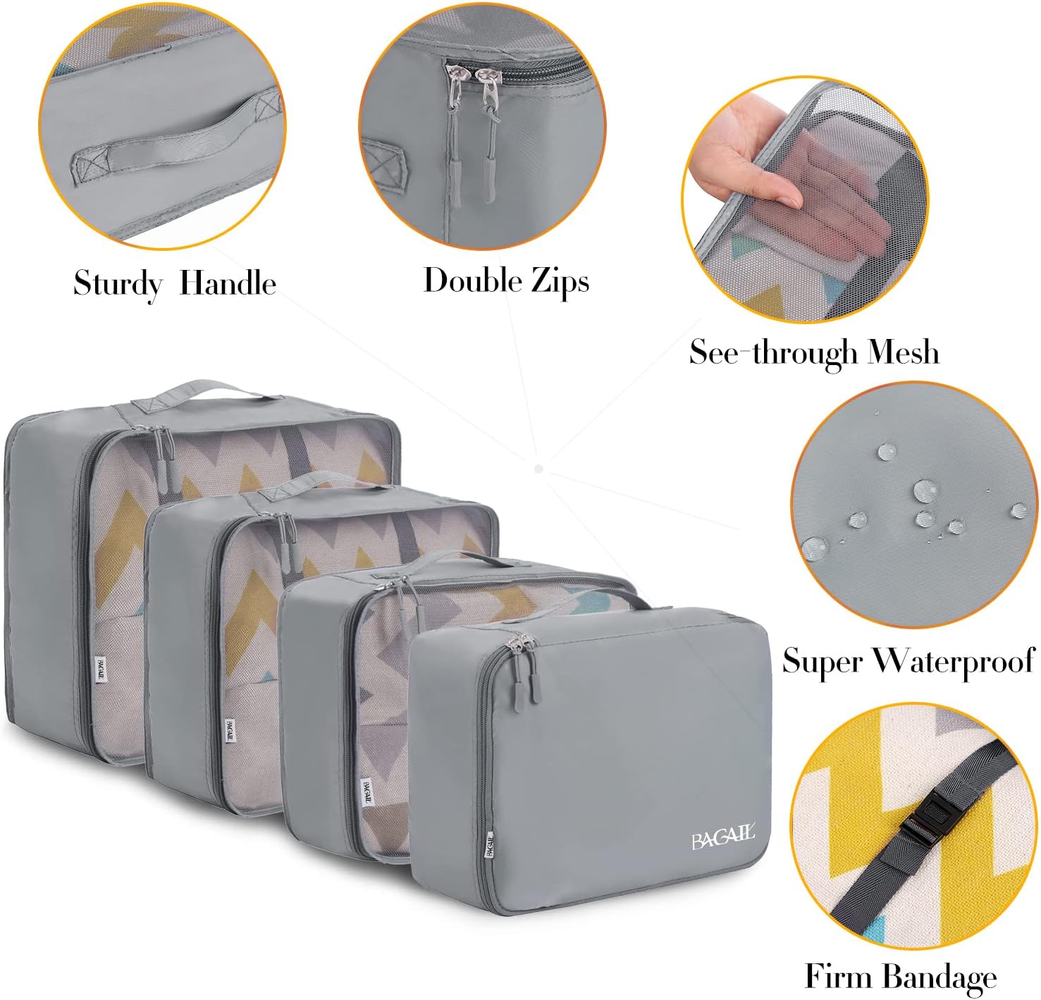BAGAIL 8 Set Packing Cubes Luggage Organizer Bags for Travel Accessories-Cream