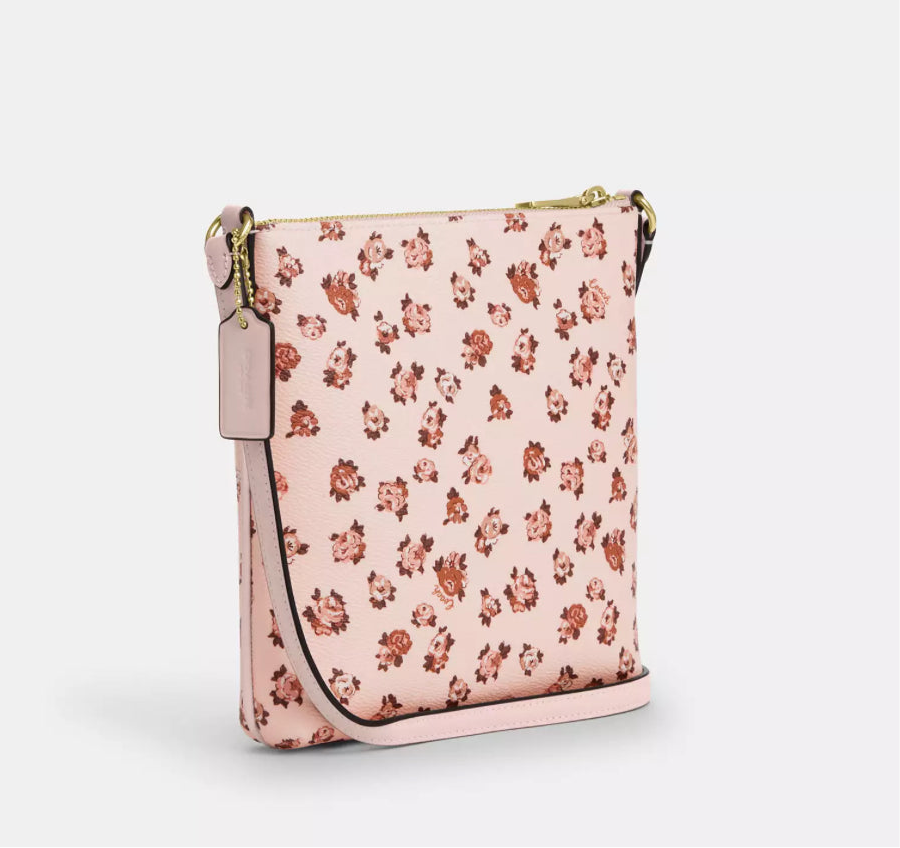 Coach Mini Rowan File Bag With Rose Print In Gold/Blush