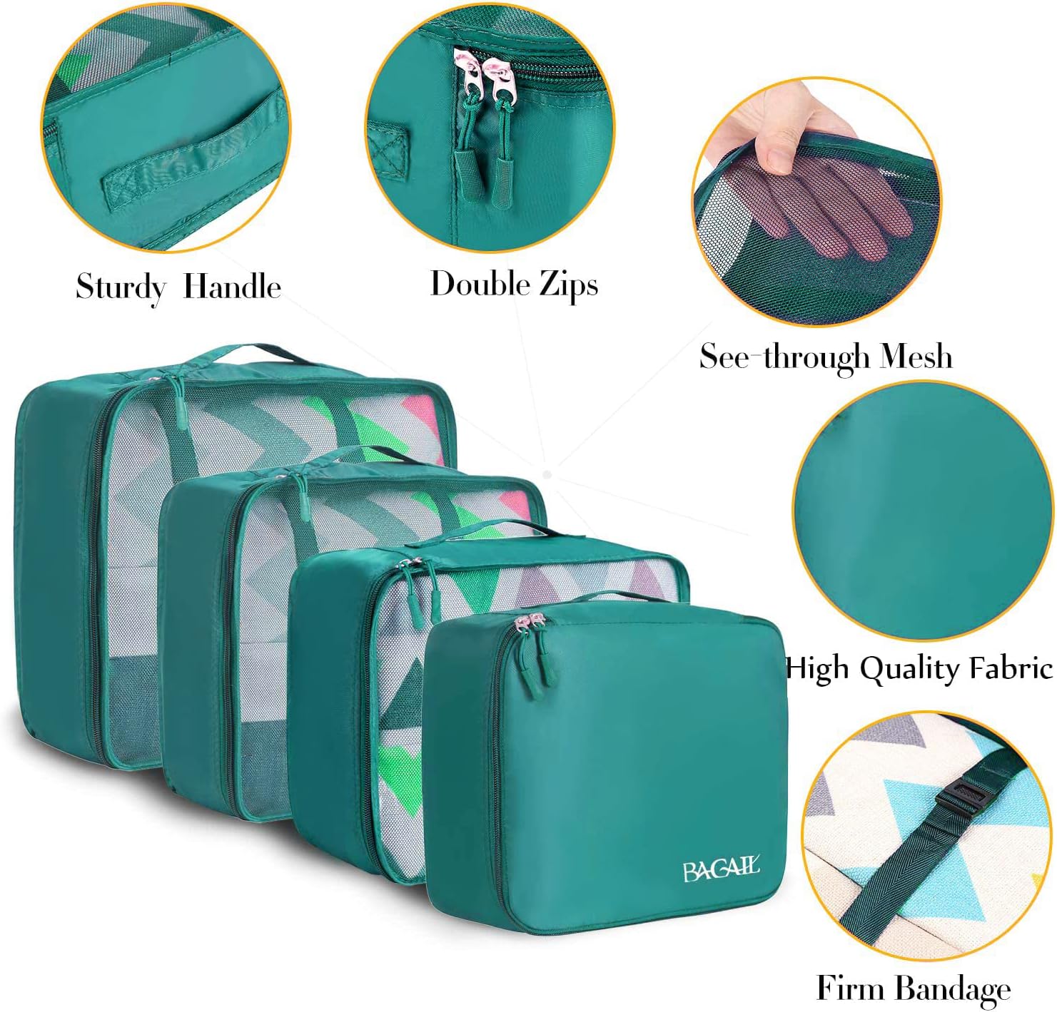 BAGAIL 8 Set Packing Cubes Luggage Organizer Bags for Travel Accessories-Cream