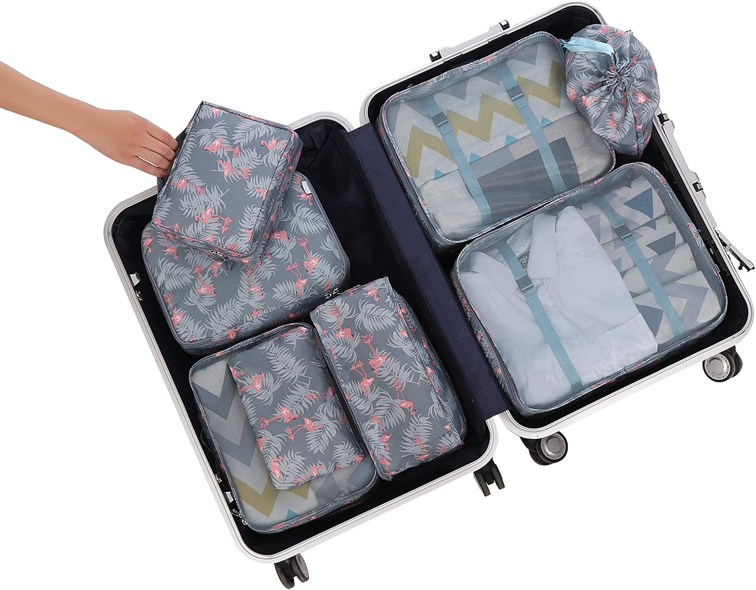 BAGAIL 8 Set Packing Cubes Luggage Organizer Bags for Travel Accessories-Cream