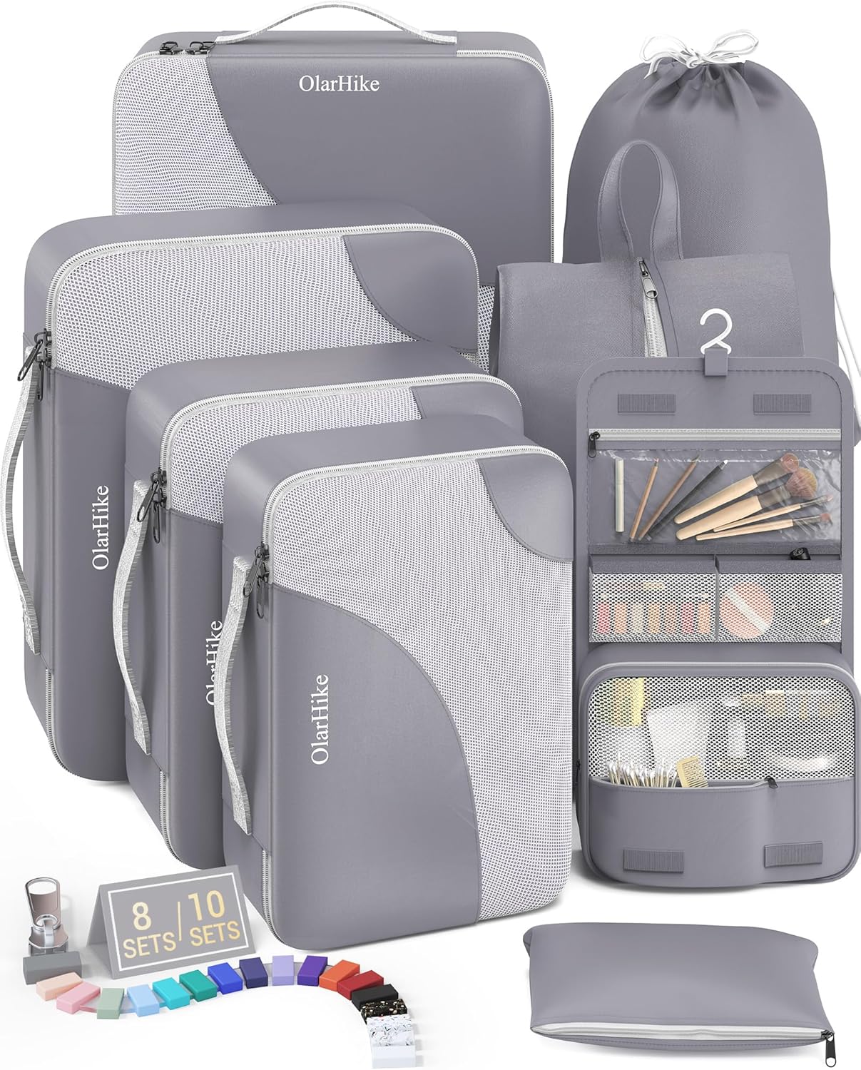 10 Set/8 Set Packing Cubes for Travel, Gifts for Women Mom,Anti-Tearing Suitcase Organizer for Luggage with Shoe & Hanging Toiletry Bag,OlarHike Vacation Essentials & Accessories for Cruise Ship,Cream