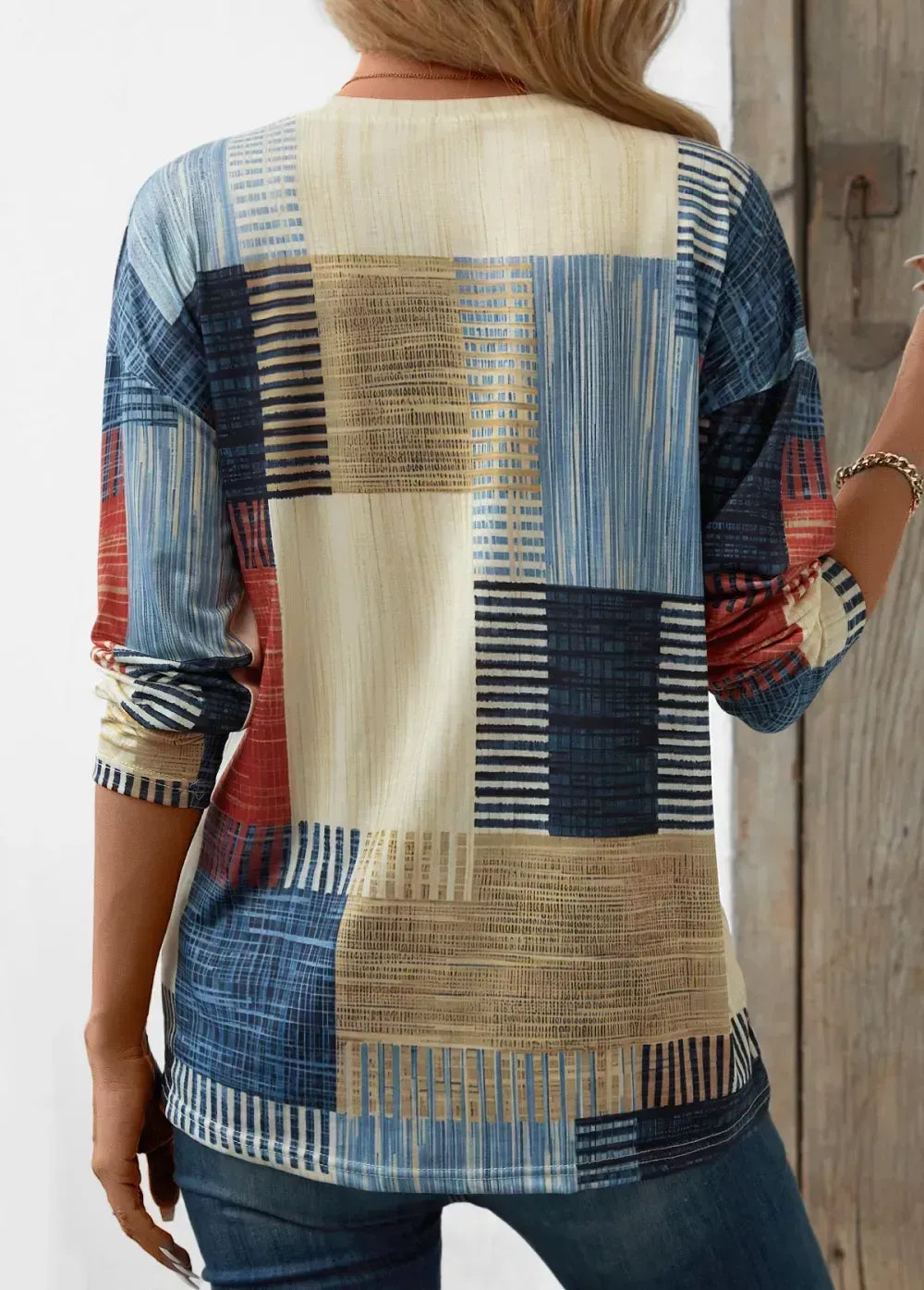 Black Friday Raw White Patchwork Geometric Print T Shirt