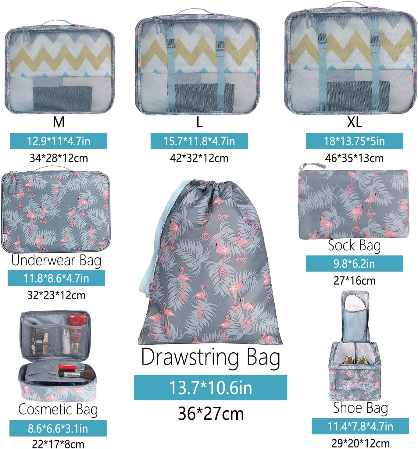 BAGAIL 8 Set Packing Cubes Luggage Organizer Bags for Travel Accessories-Cream