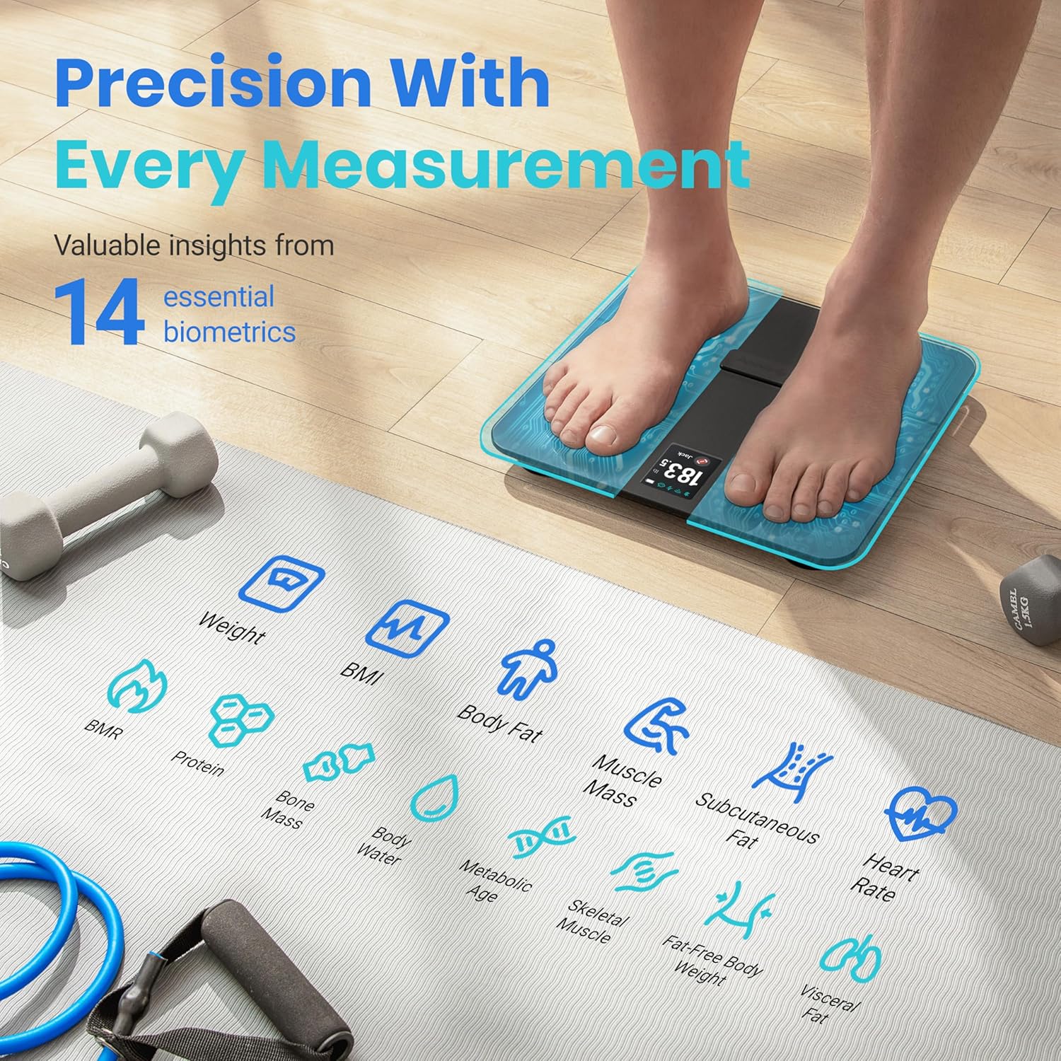 Etekcity Digital Body Weight Bathroom Scale, Large Blue LCD Backlight Display, High Precision Measurements,6mm Tempered Glass, 400 Pounds