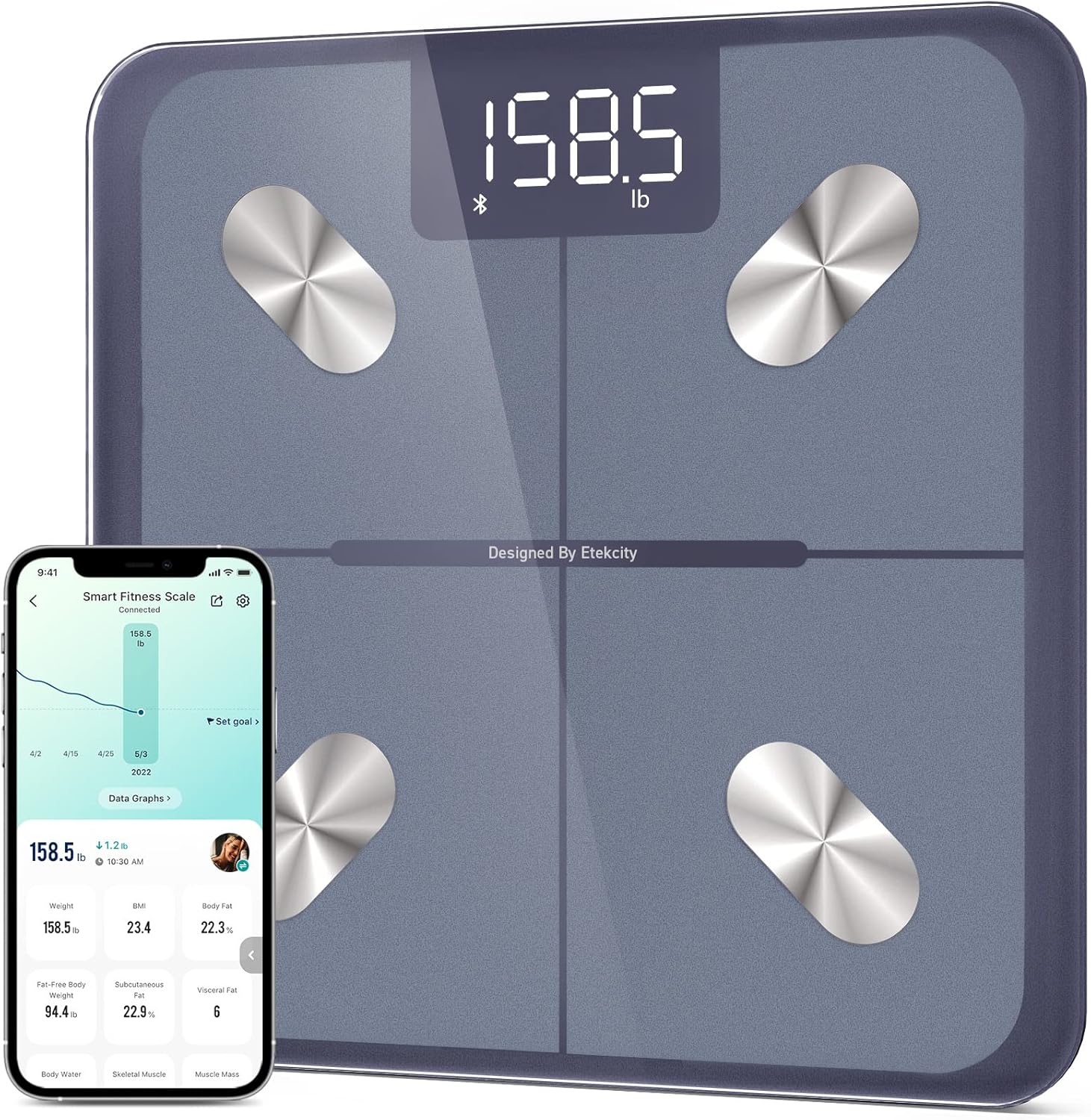 Etekcity Smart Scale for Body Weight FSA HSA Store Eligible, Bathroom Digital Weighing Scale with BMI, Body Fat, Muscle Mass, Accurate Bluetooth Home User Health Equipment Sync Apps